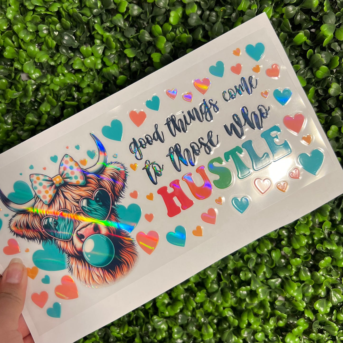 #291 Hustle Quote Holographic UVDTF WRAPS