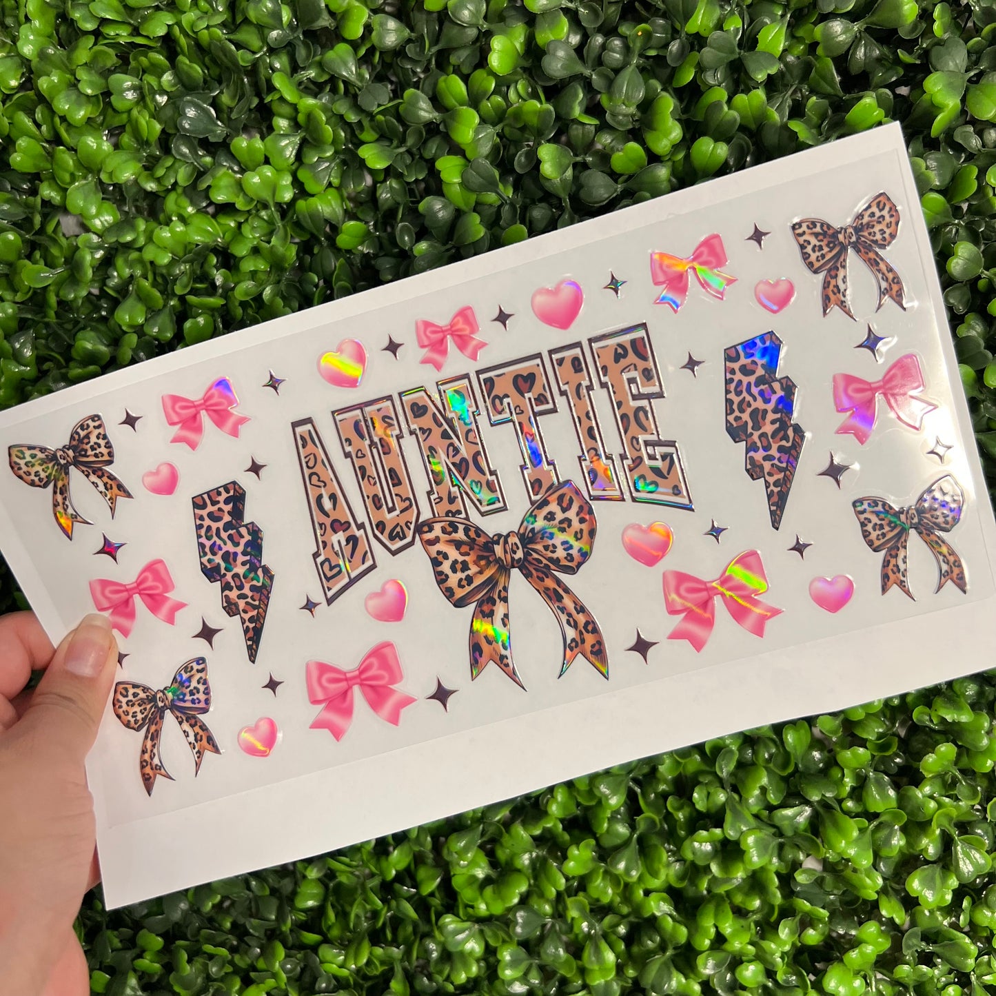 #252 Cheetah Auntie Bows Holographic UVDTF WRAPS