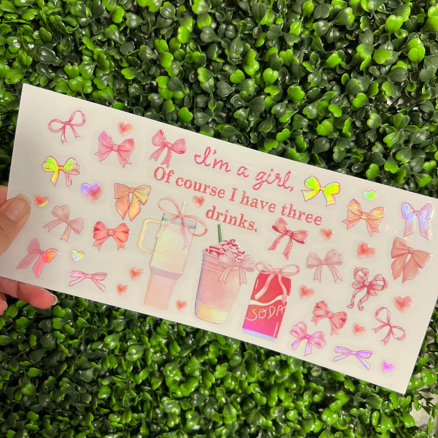 #196 Three Drink Girly Holographic UVDTF WRAPS