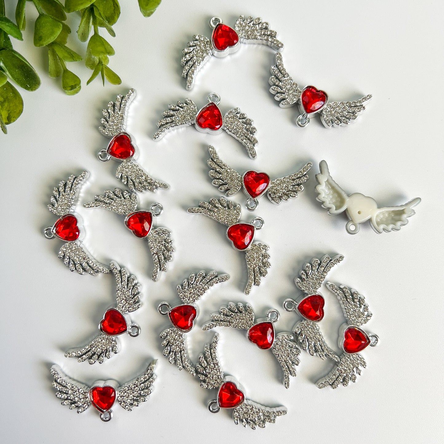 Wings with Heart Rhinestone Back Charms 6 pcs