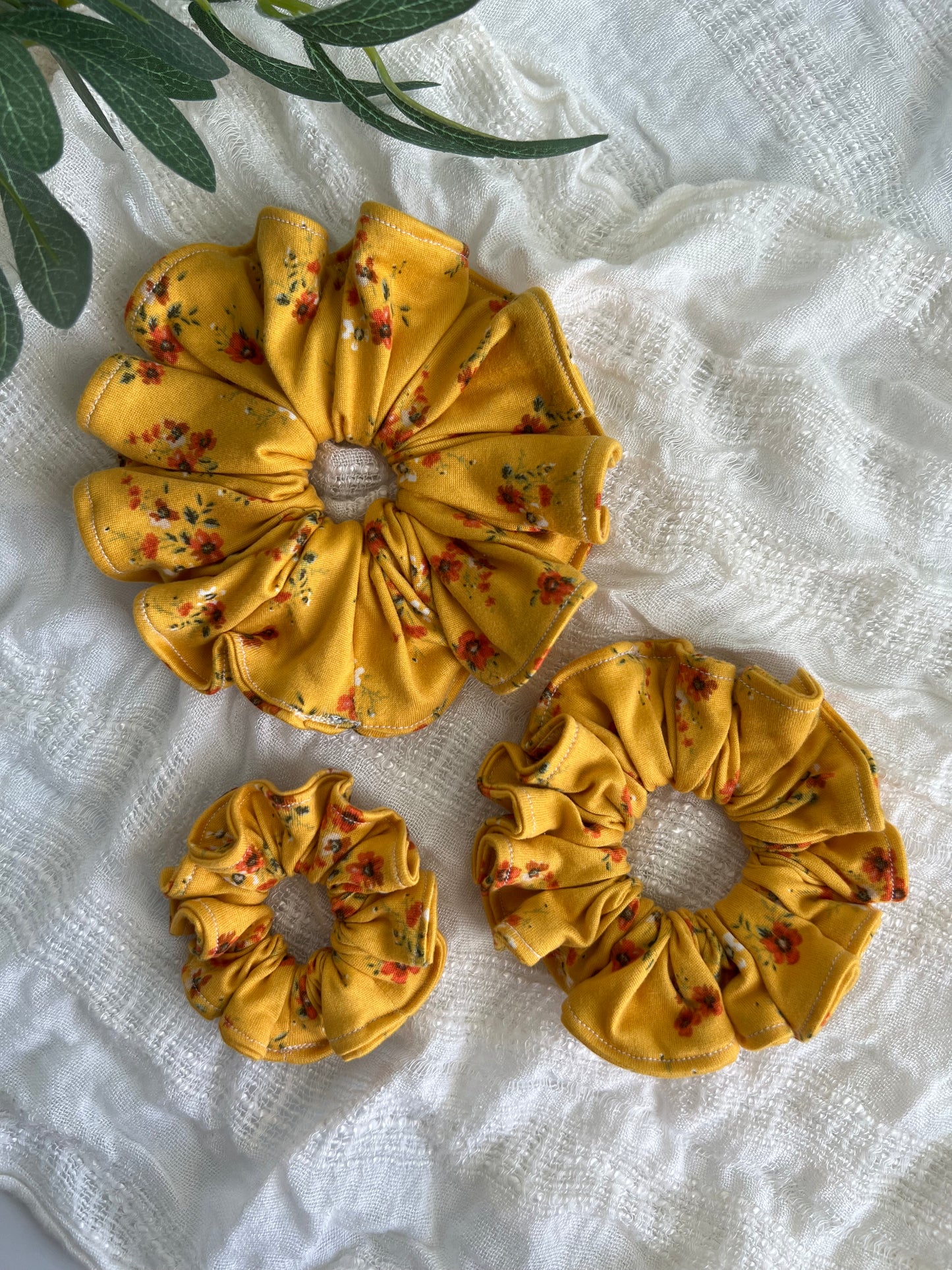 Yellow Floral Scrunchies