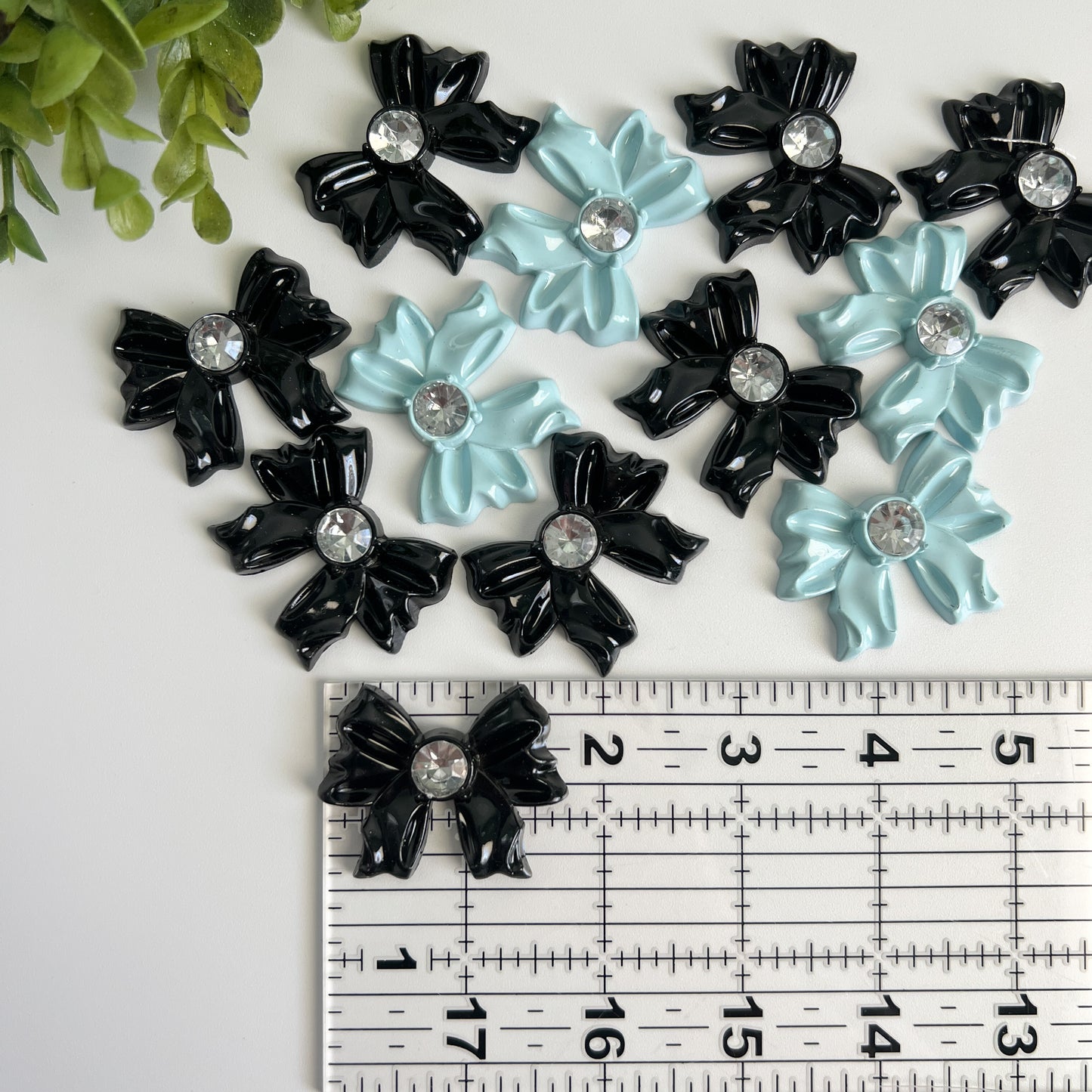 Black and Blue Bows Flat Back Charms 4 pcs