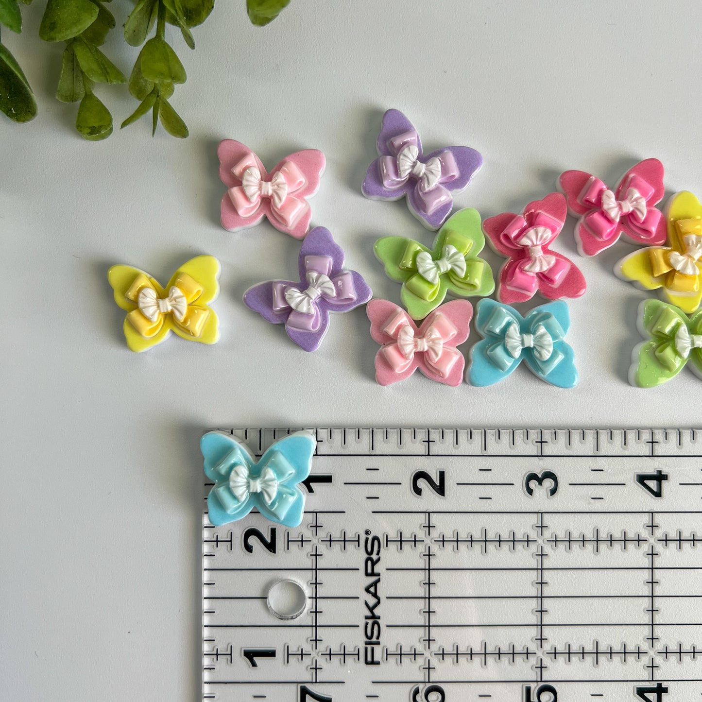 Butterfly with Bows Flat Back Charms Mixed Colors 12 pcs