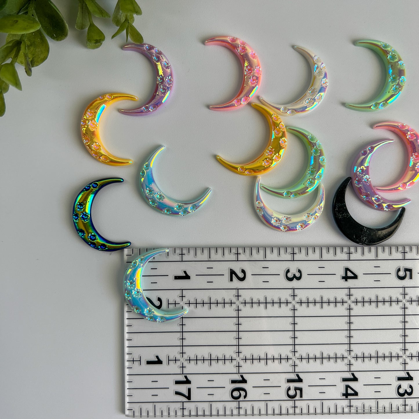 Moons Flat Back Charms Mixed Colors 14 pcs