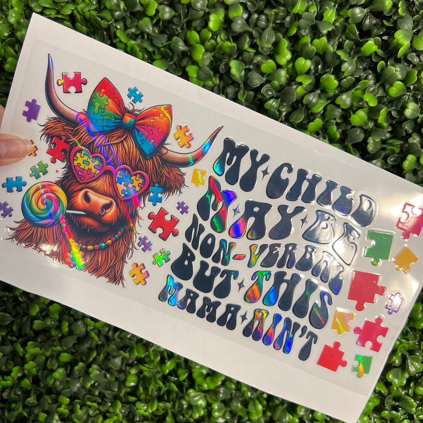 #262 Nonverbal Autism Awareness Holographic UVDTF WRAPS
