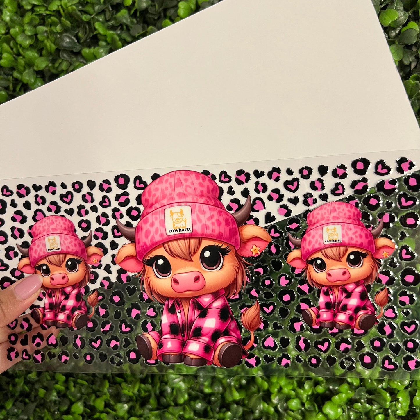 M9 Cow Dainty Pink Cheetah Print Single Sided UVDTF WRAPS