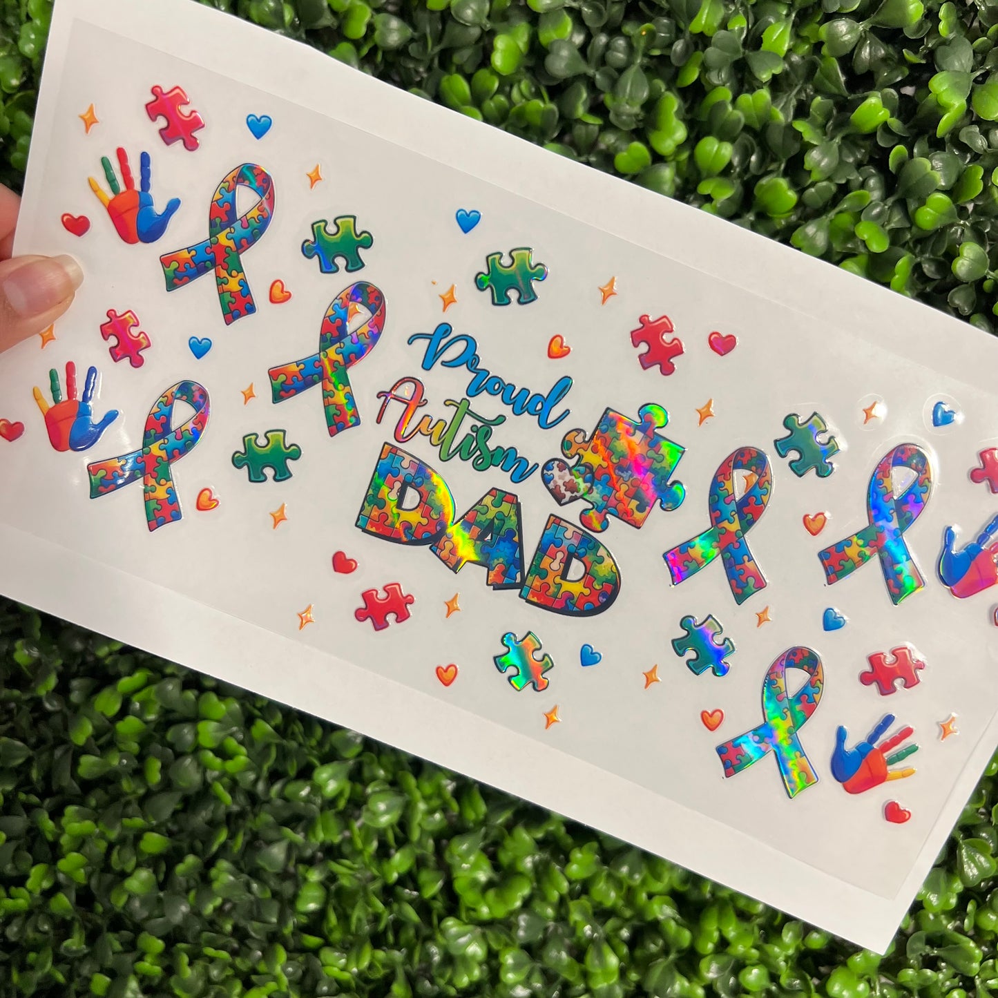 #255 Proud Autism Dad Puzzle Ribbons Holographic UVDTF WRAPS