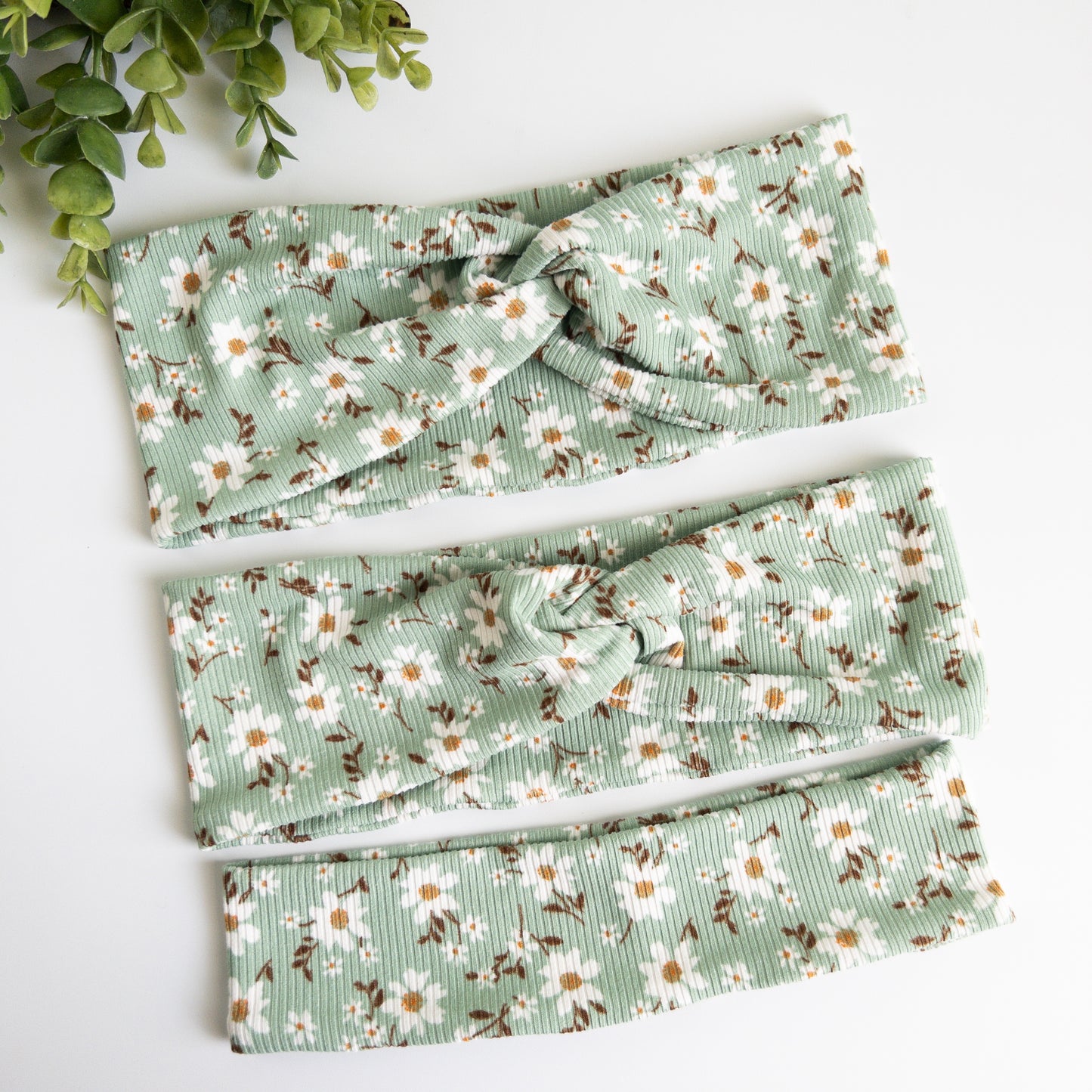 Daisies on Green Turban Headbands