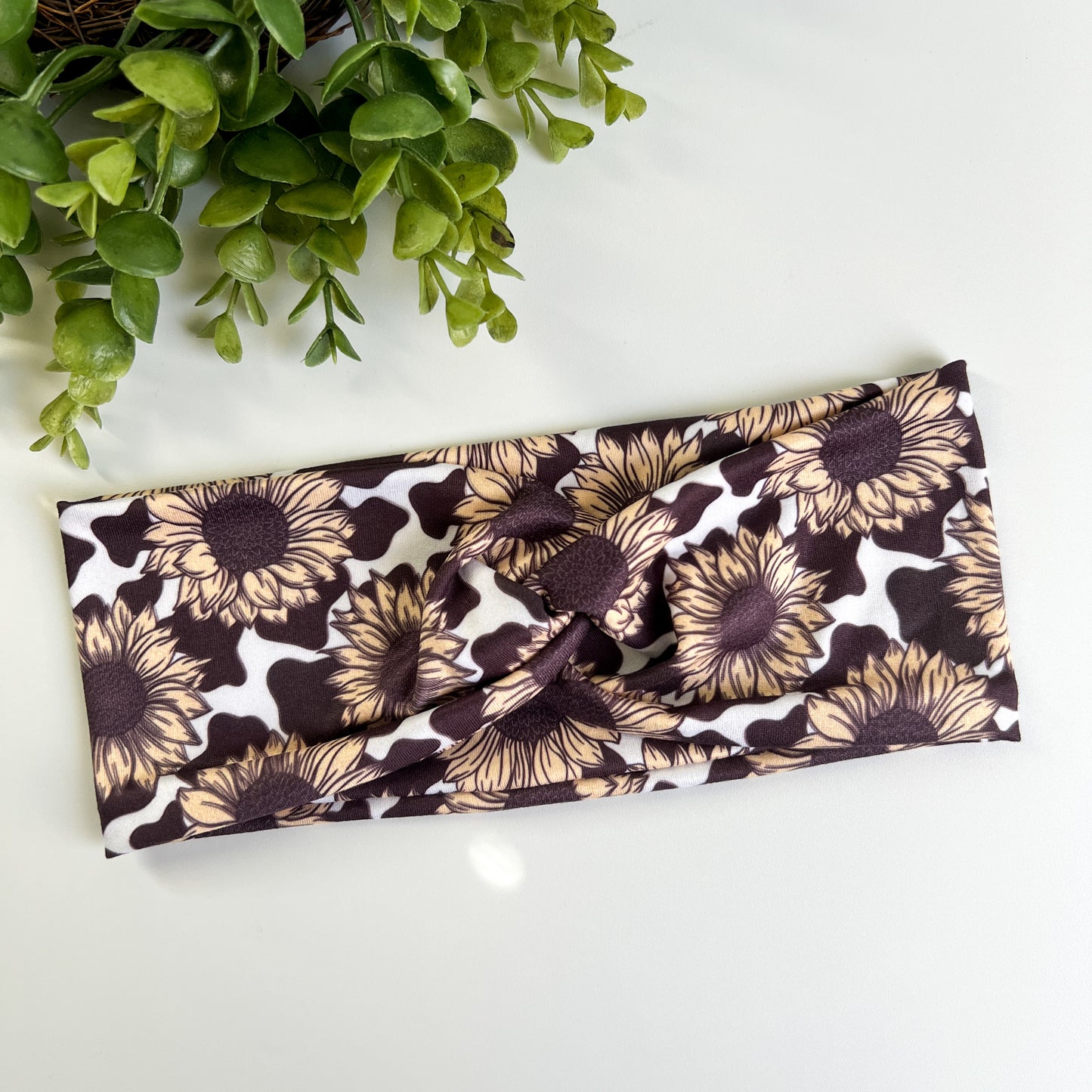 Sunflower Cow Print Turban Headbands