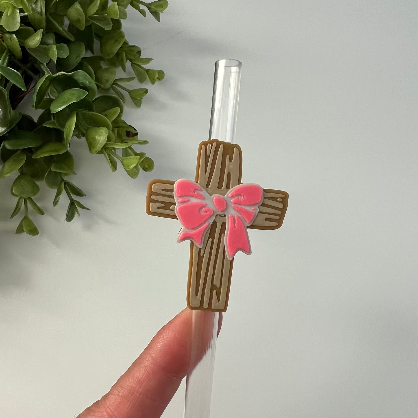 Cross with Bow Straw Topper