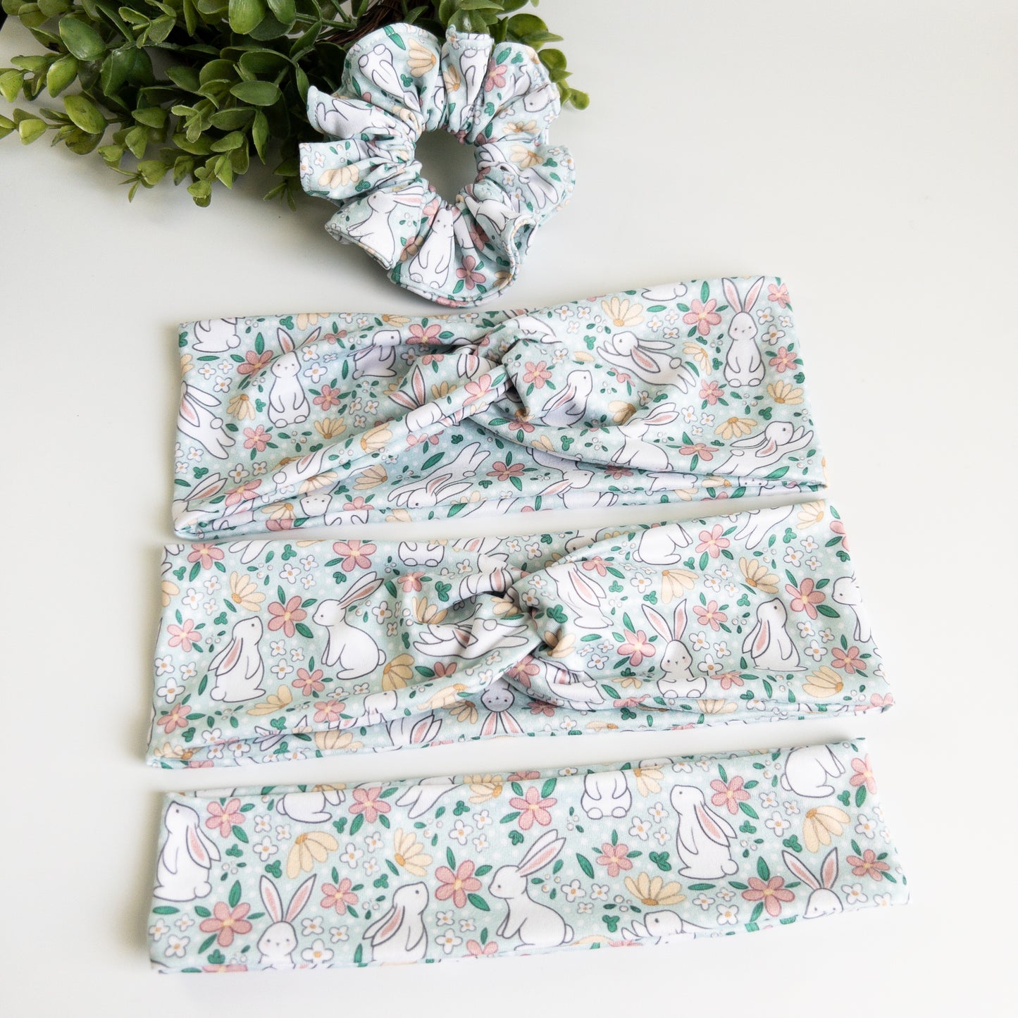 Bunnies on Teal Turban Headbands