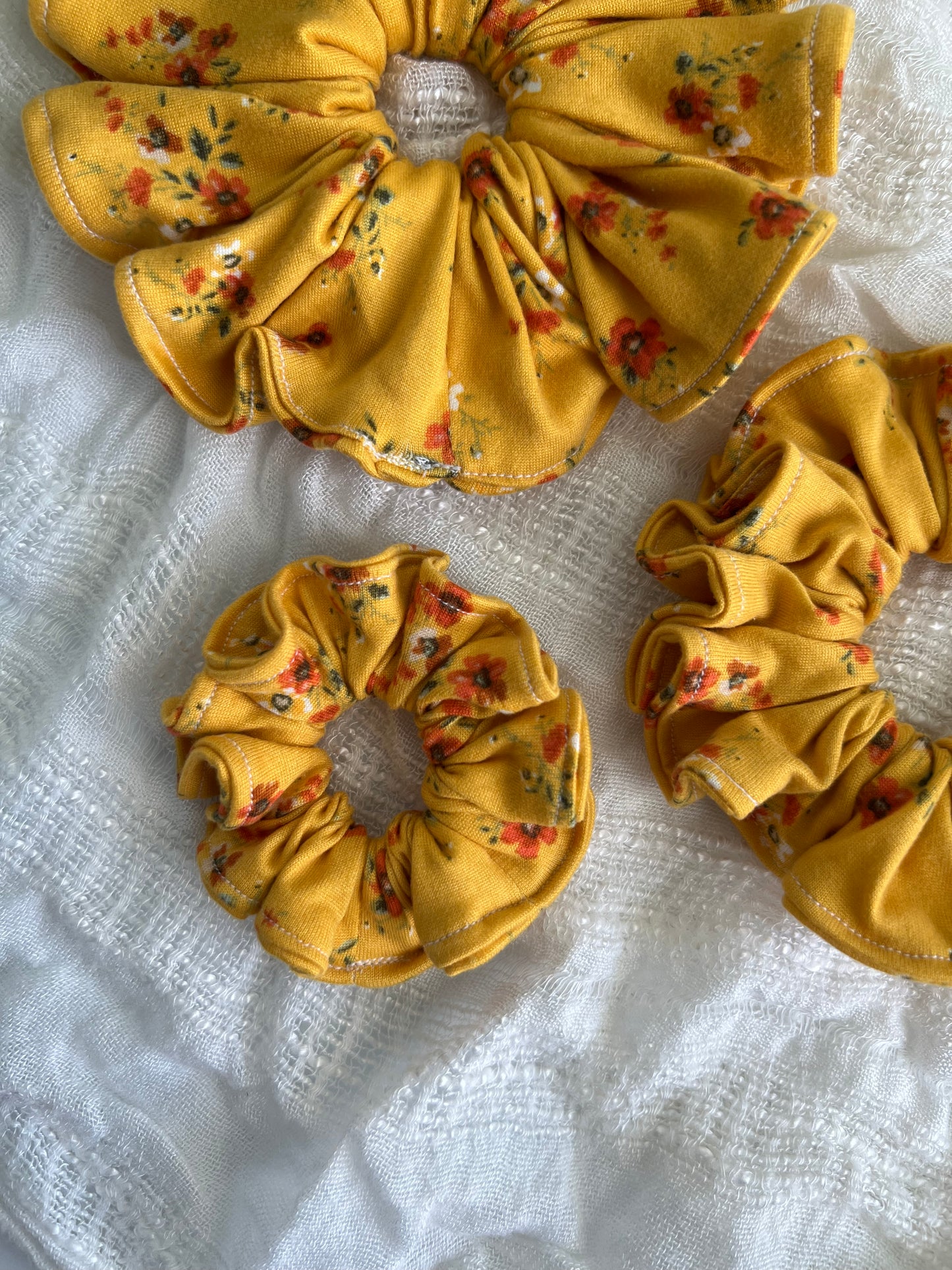 Yellow Floral Scrunchies