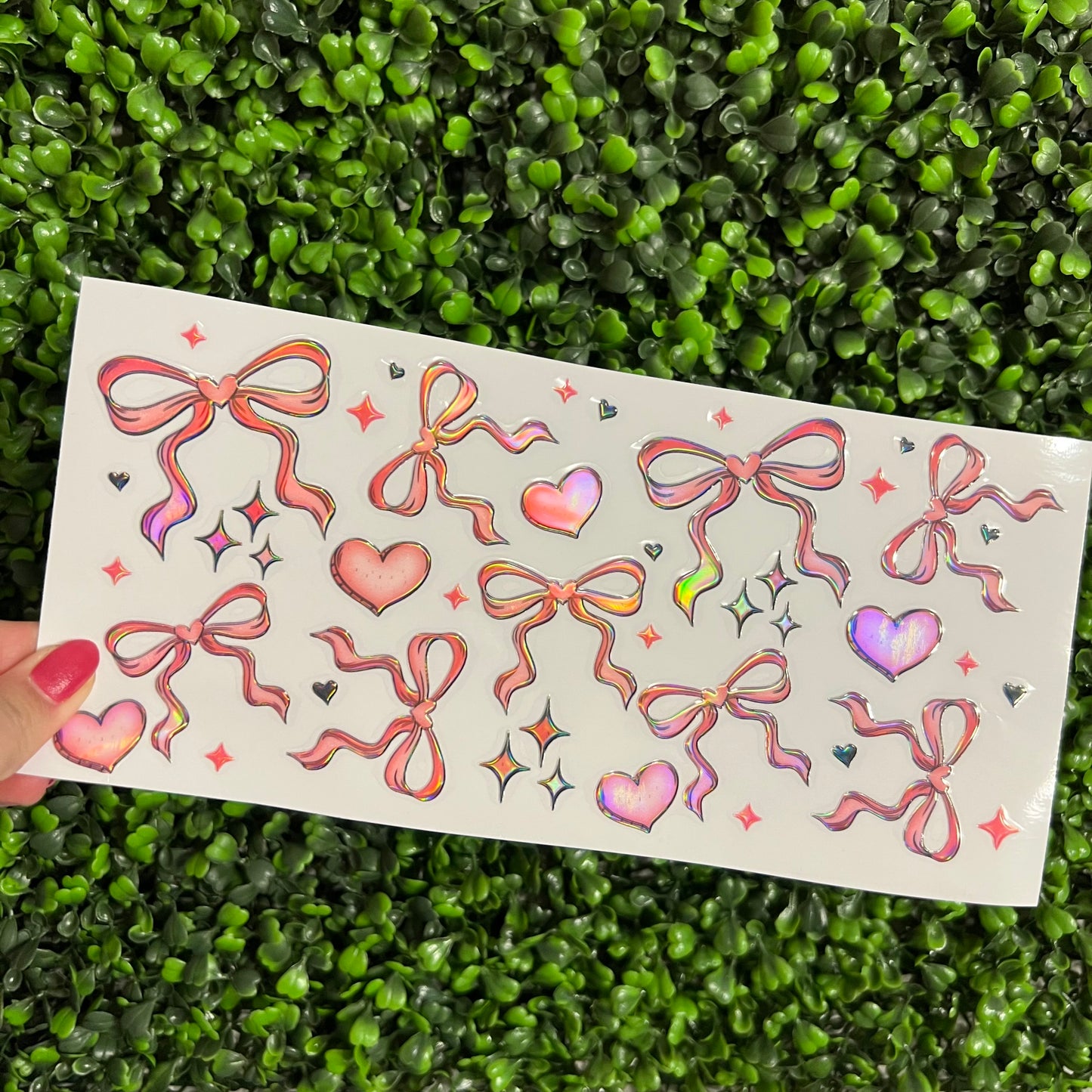 K8 Bows and Hearts Doodle Holographic UVDTF WRAPS