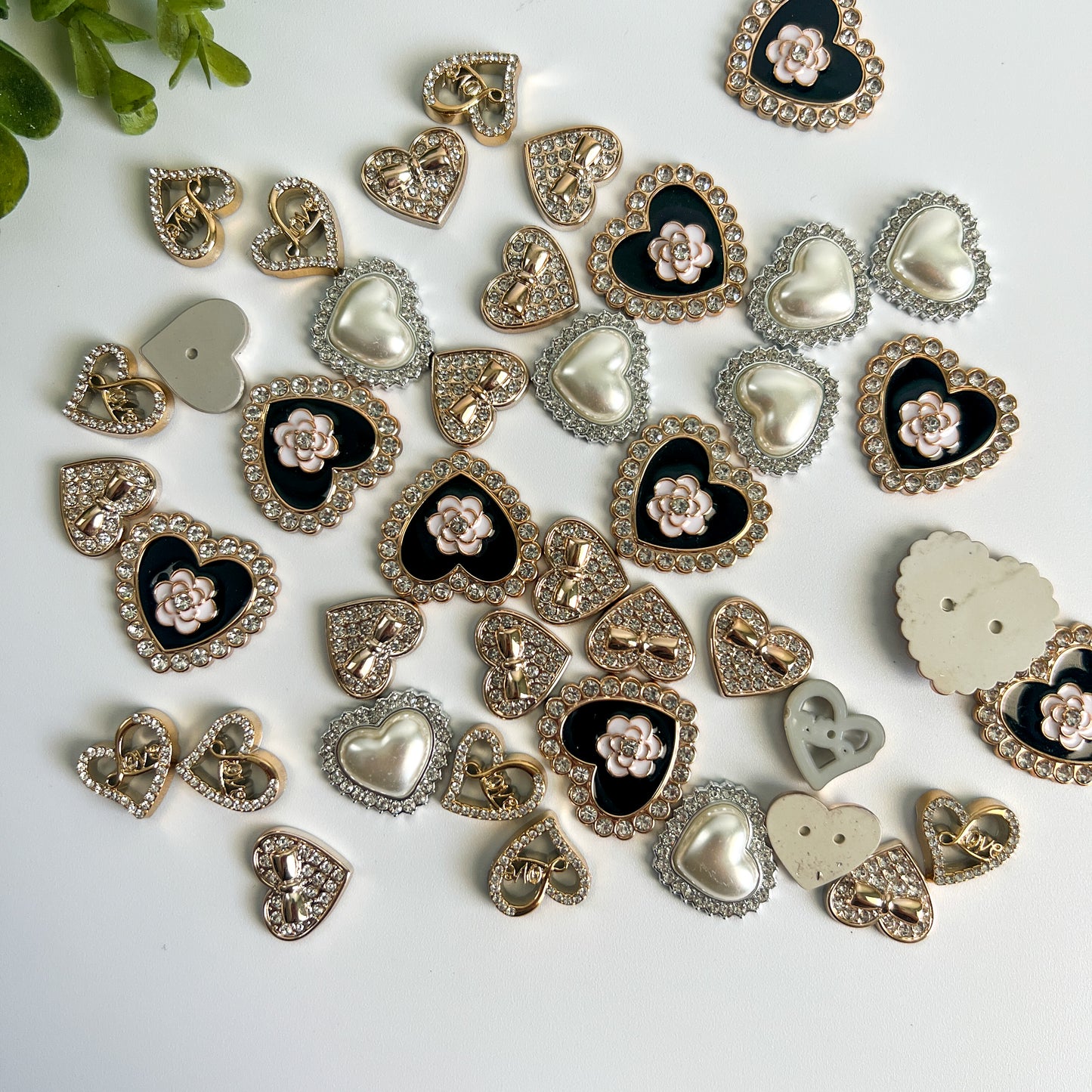 Rhinestoned Hearts Flat Back Charms Mixed Colors 10 pcs