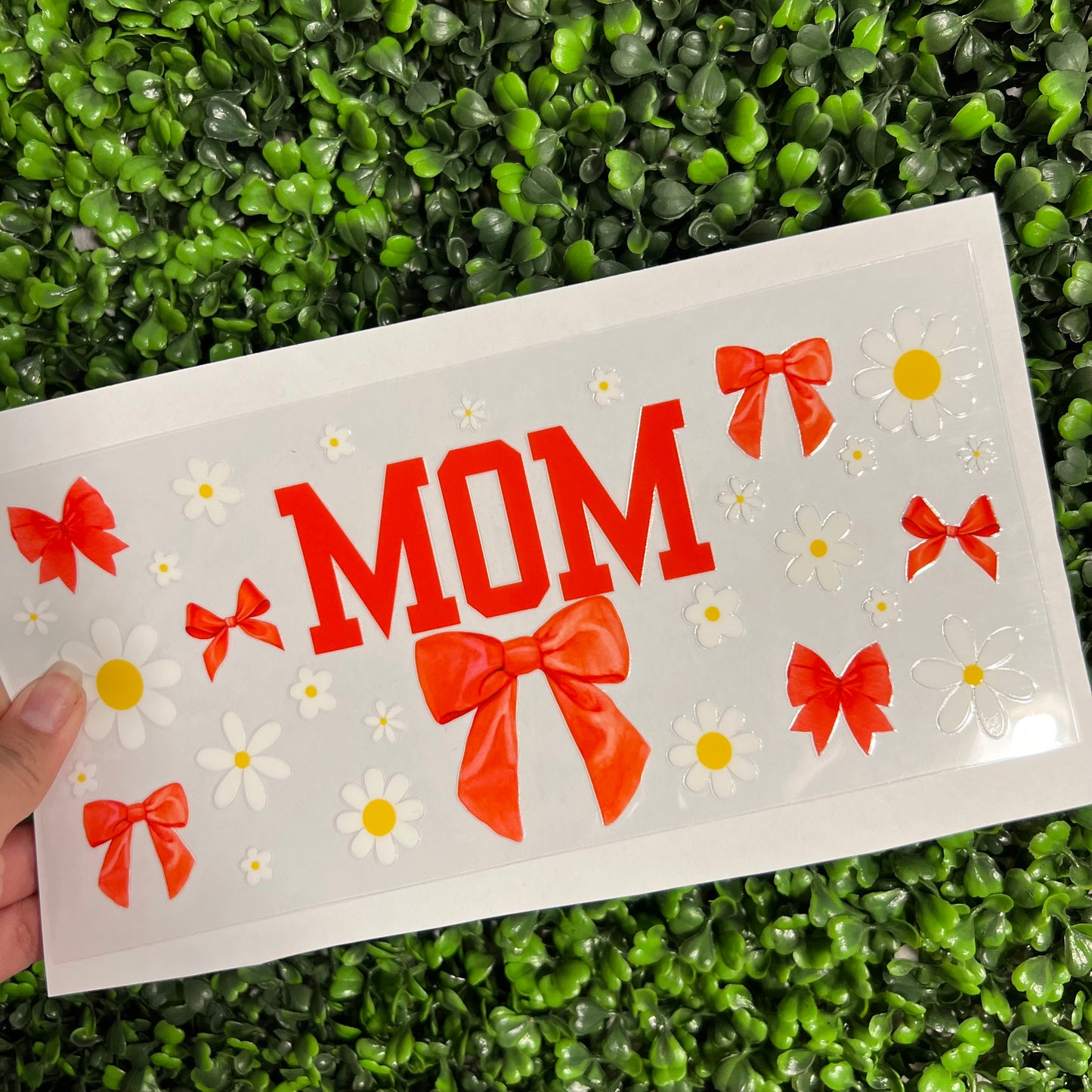 #318 Mom Red Bows & Daisies Single Sided UVDTF WRAPS