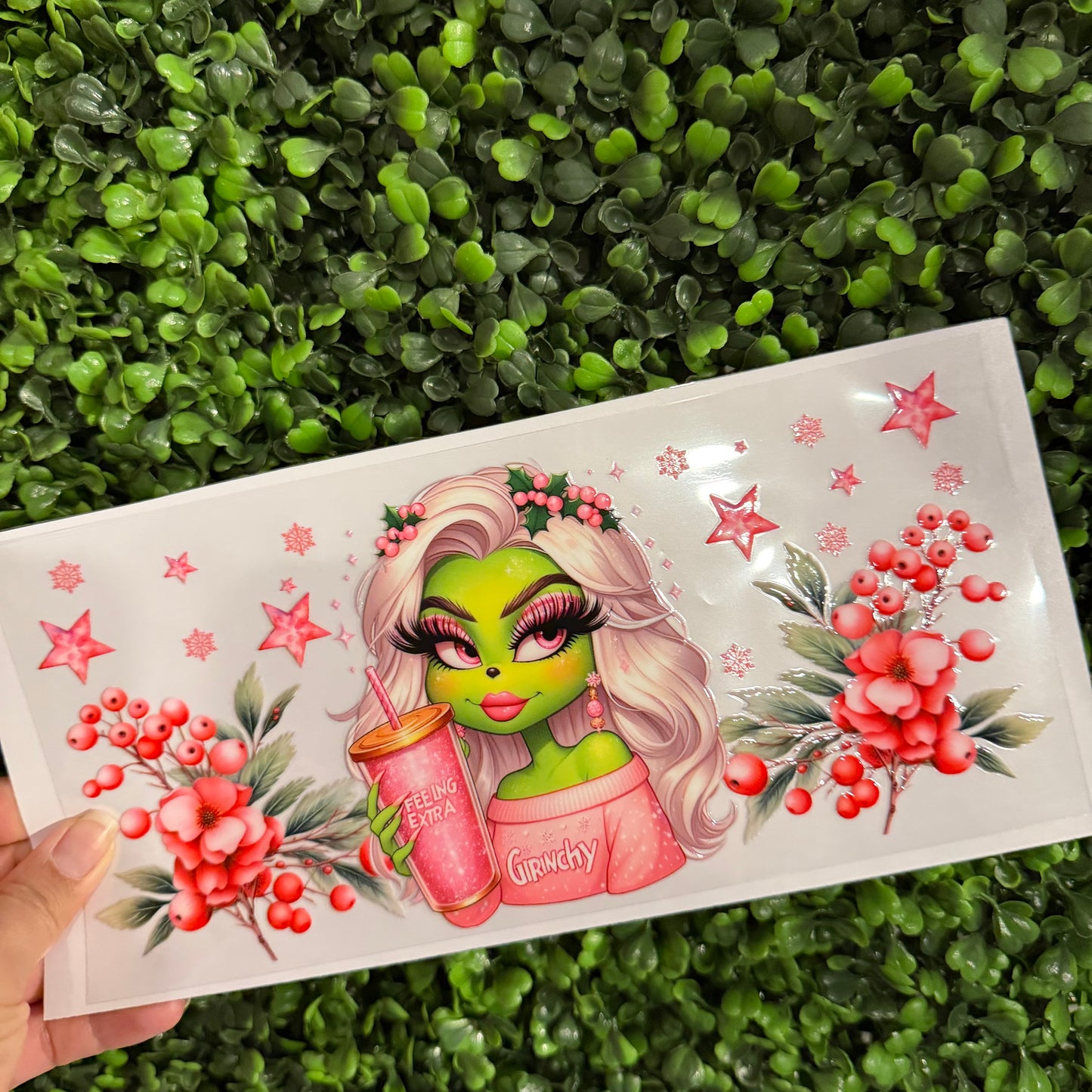 Y41 Pink Grinchy Single Sided UVDTF WRAPS