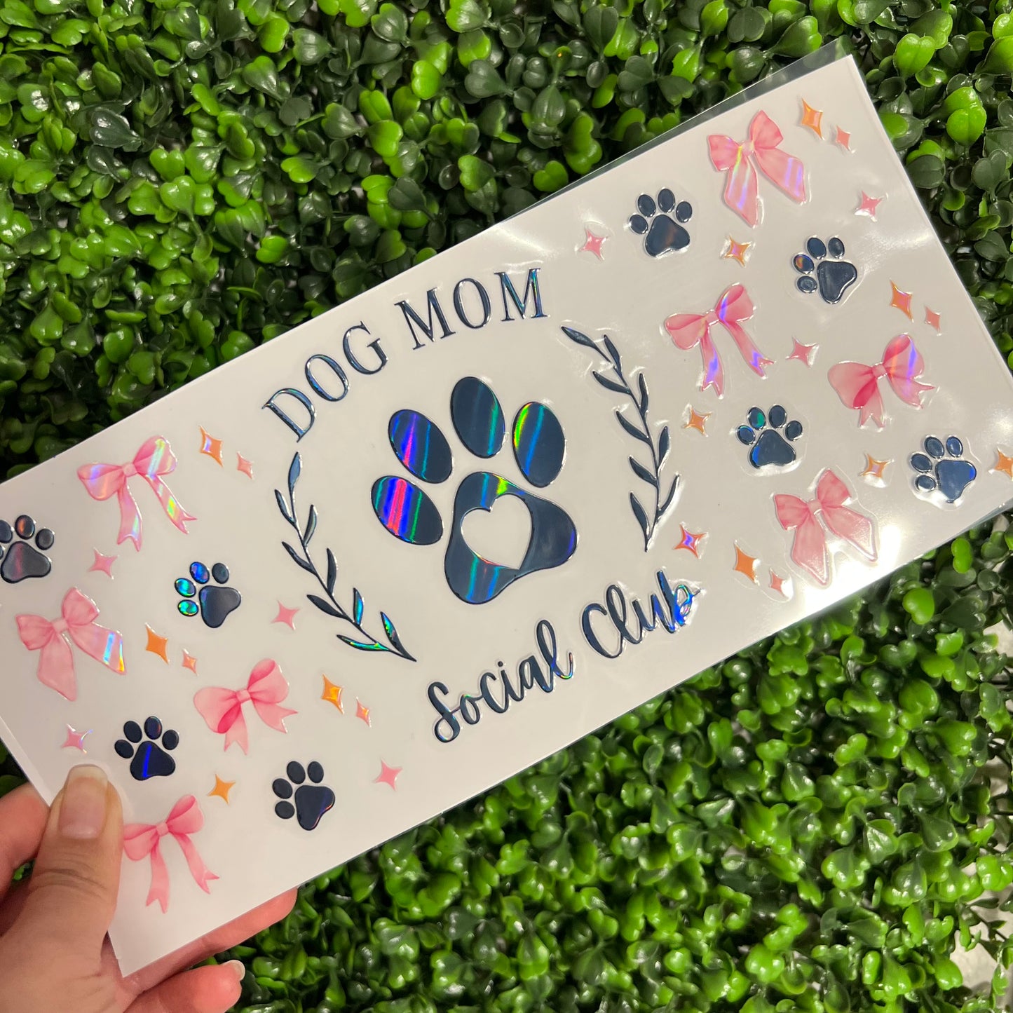 #210 Dog Mama Pink Bows Holographic UVDTF WRAPS