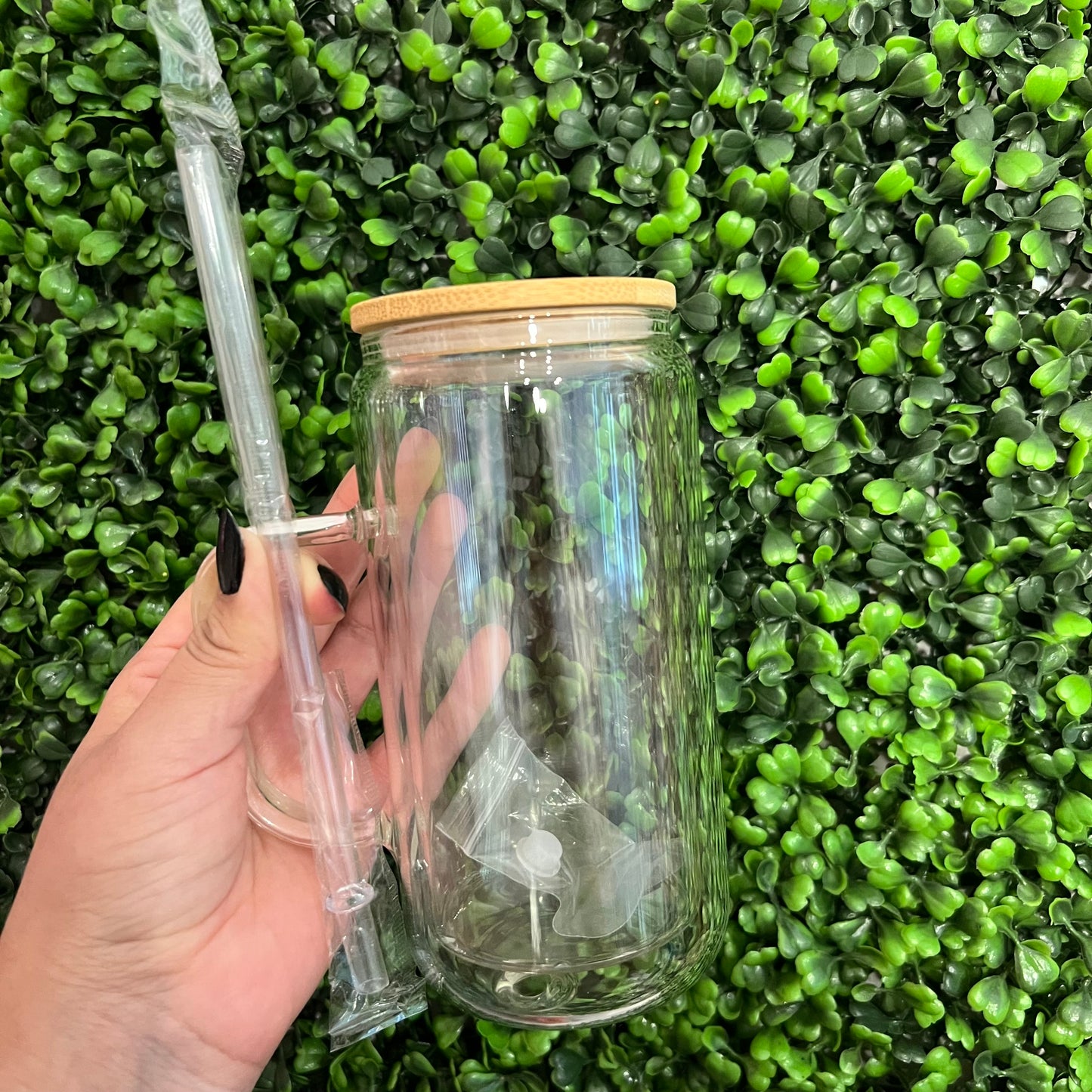 14 Ounce Pre Drilled Glass Snow Globe Mug Blanks with Lid and Straw