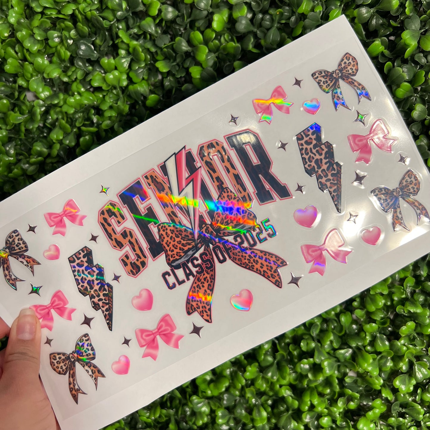 #277 Senior Class of 2025 Cheetah Pink Bows Holographic UVDTF WRAPS