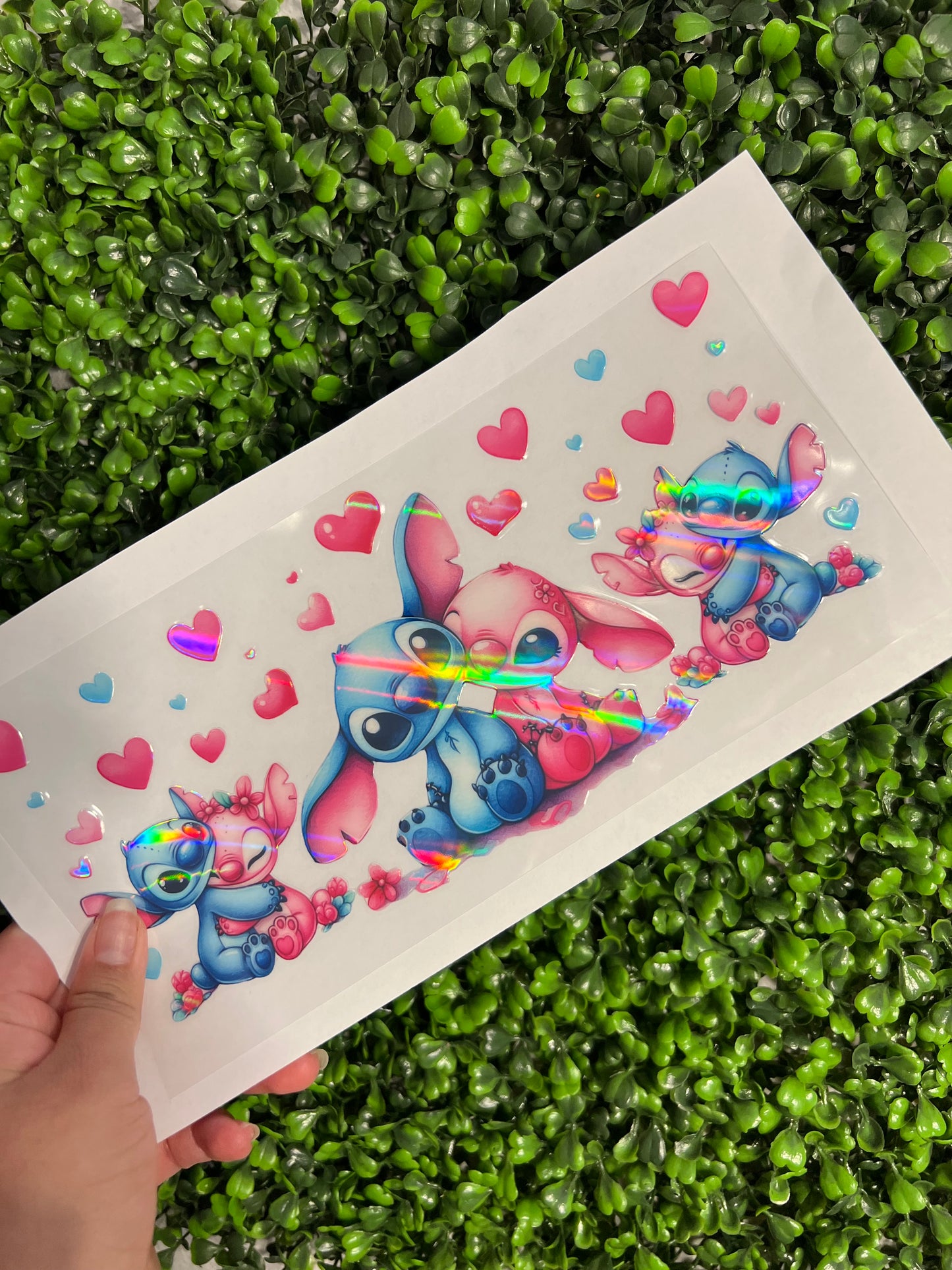 #230 Blue & Pink Aliens Pink and Blue Hearts Holographic UVDTF WRAPS