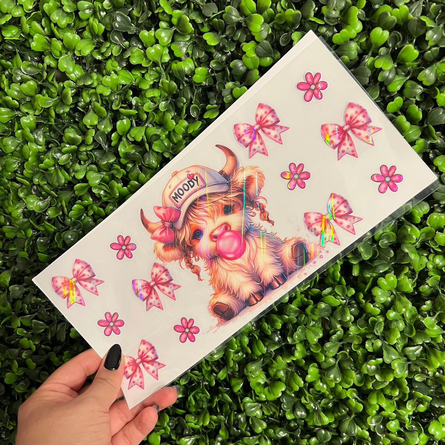 M11 Moody Bubblegum Cow Cow Holographic UVDTF WRAPS
