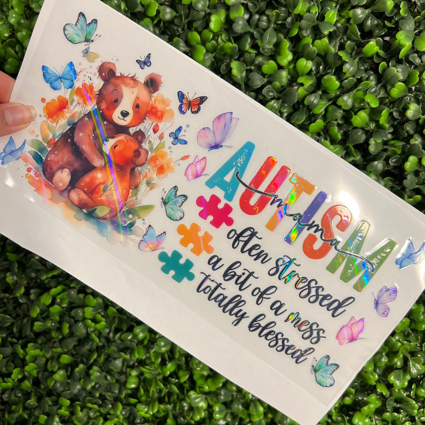 #258 Autism Mama Holographic UVDTF WRAPS
