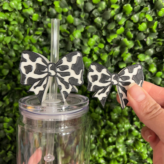 Cow Print Bow Straw Topper