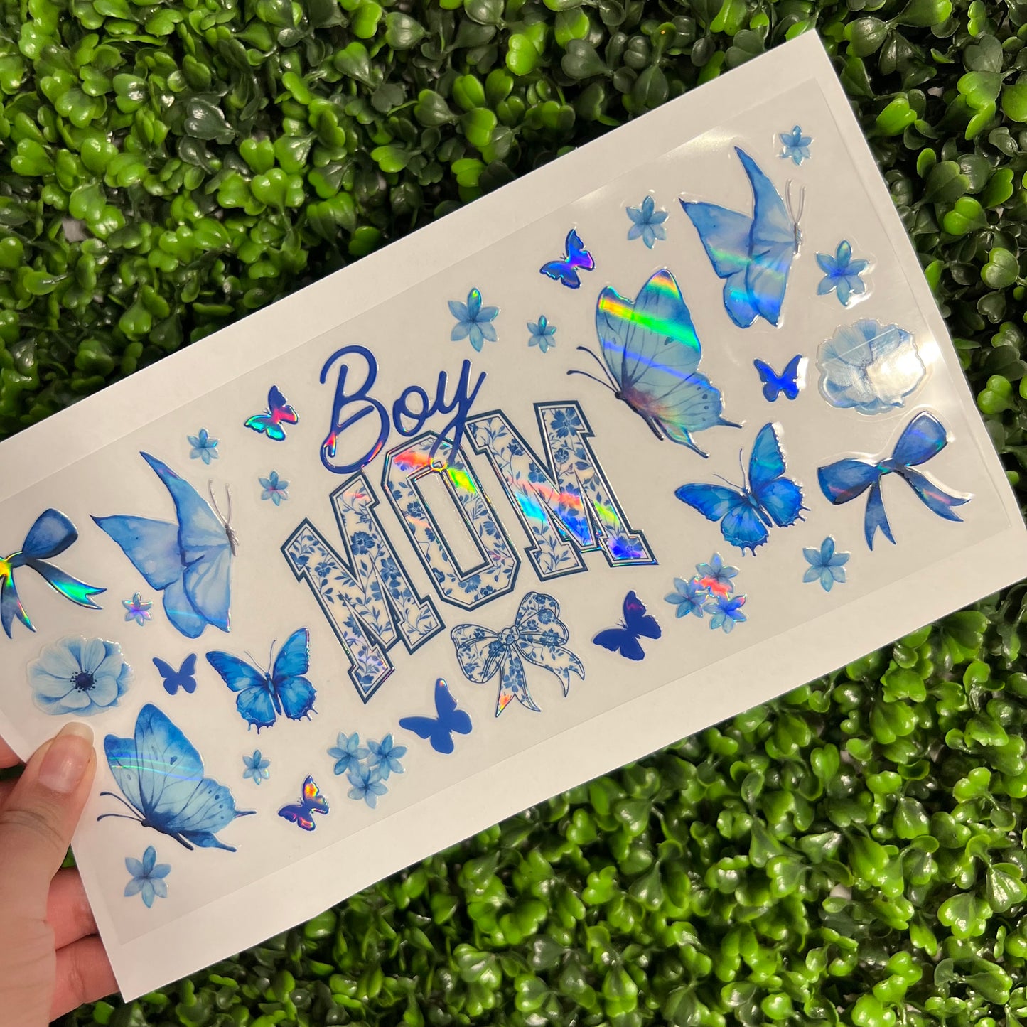 #270 Boy Mom Blue Floral Butterflies Holographic UVDTF WRAPS