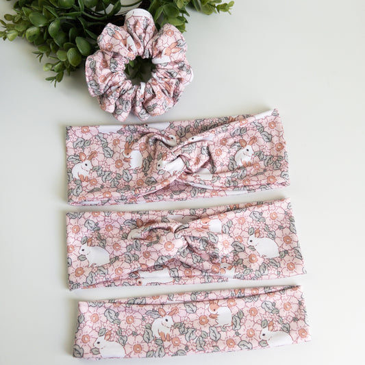 Bunnies on Pink Turban Headbands
