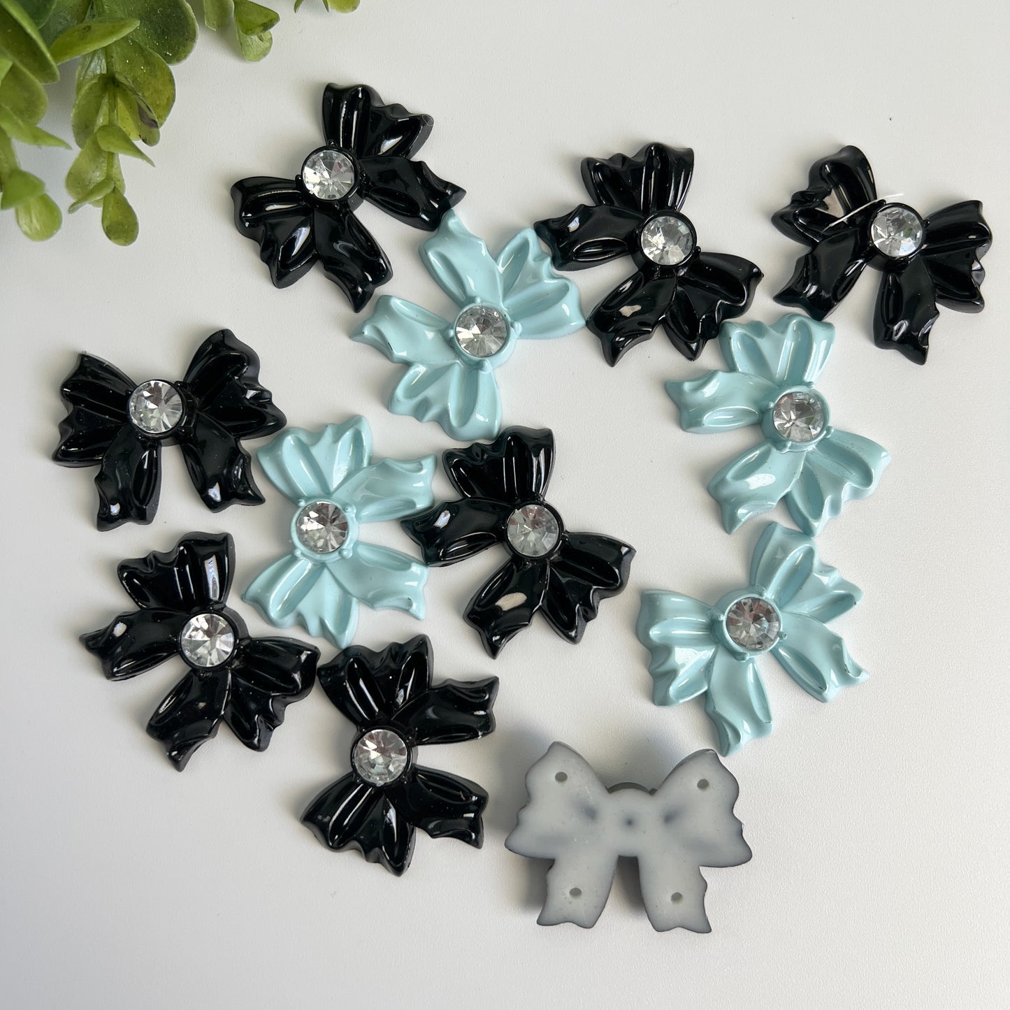 Black and Blue Bows Flat Back Charms 4 pcs