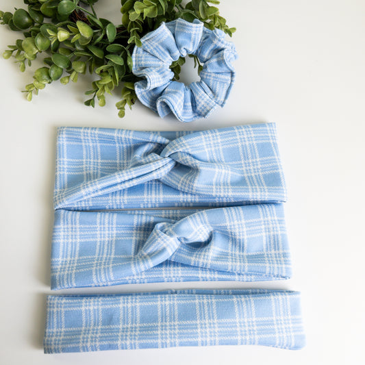 Blue Gingham Turban Headbands