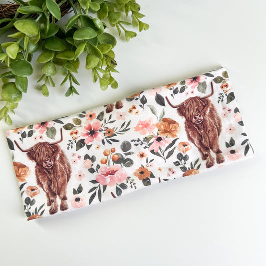 Floral Highland Cow Turban Headbands