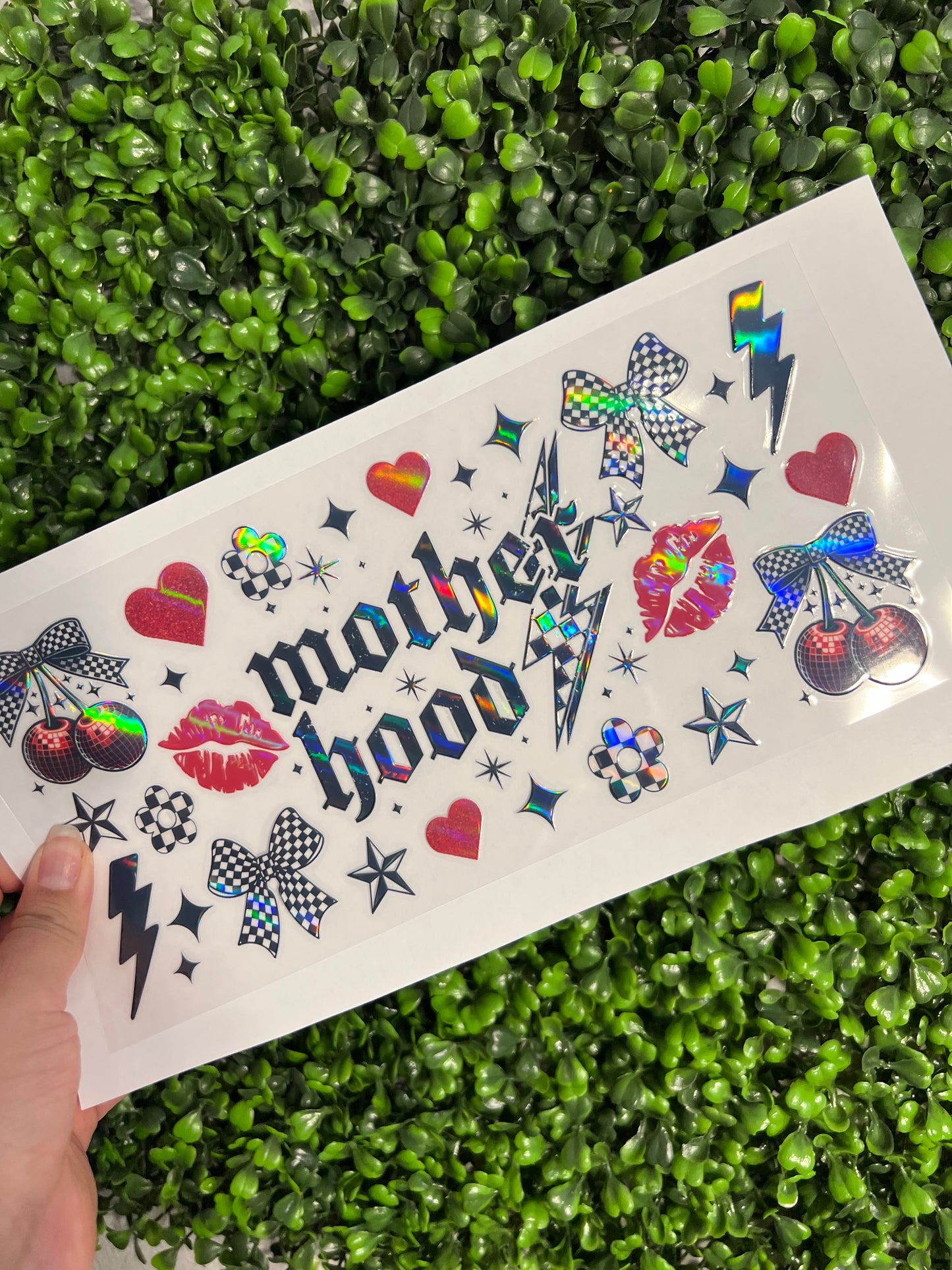 #242 Motherhood Retro Checkered Holographic UVDTF WRAPS