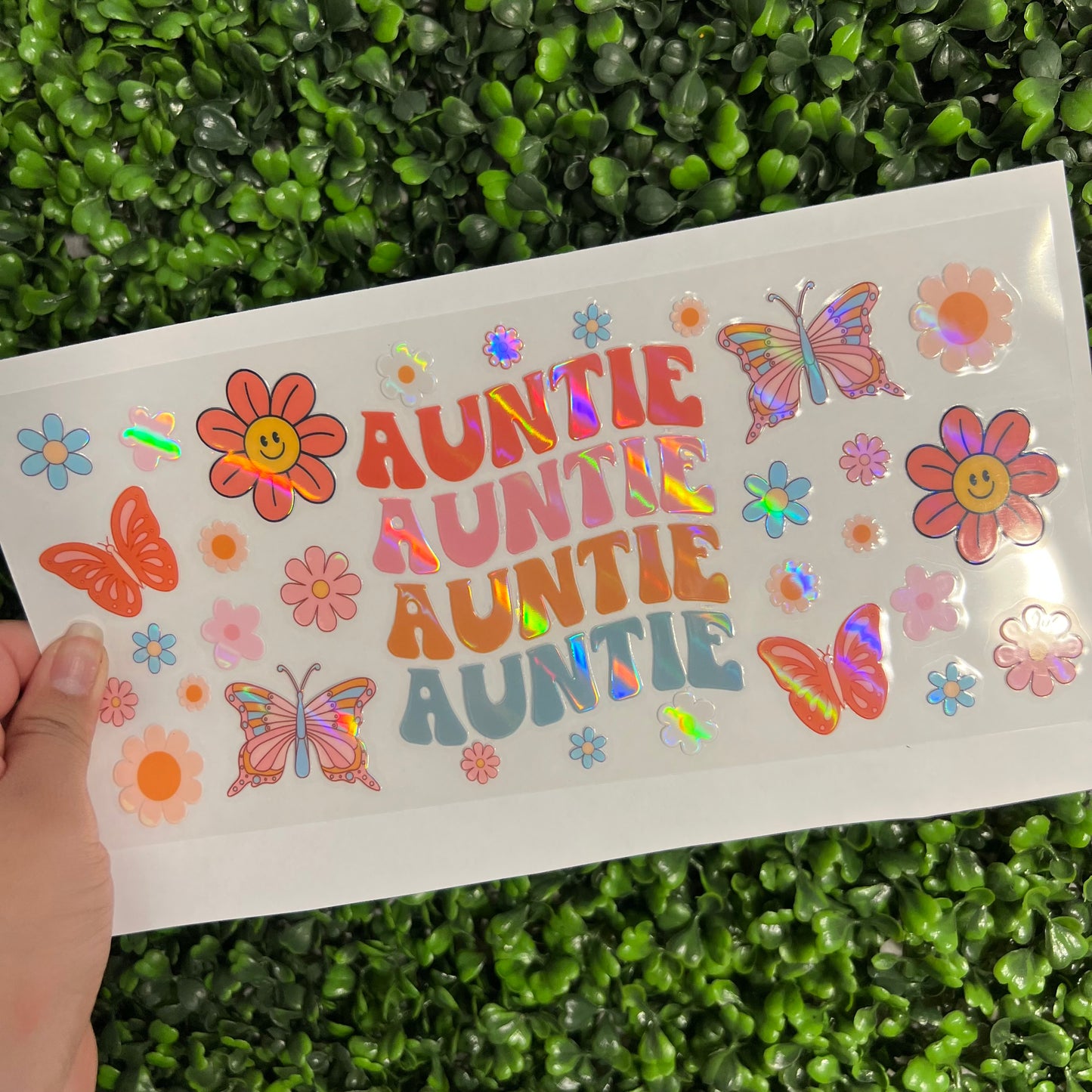 #250 Groovy Auntie Floral Holographic UVDTF WRAPS