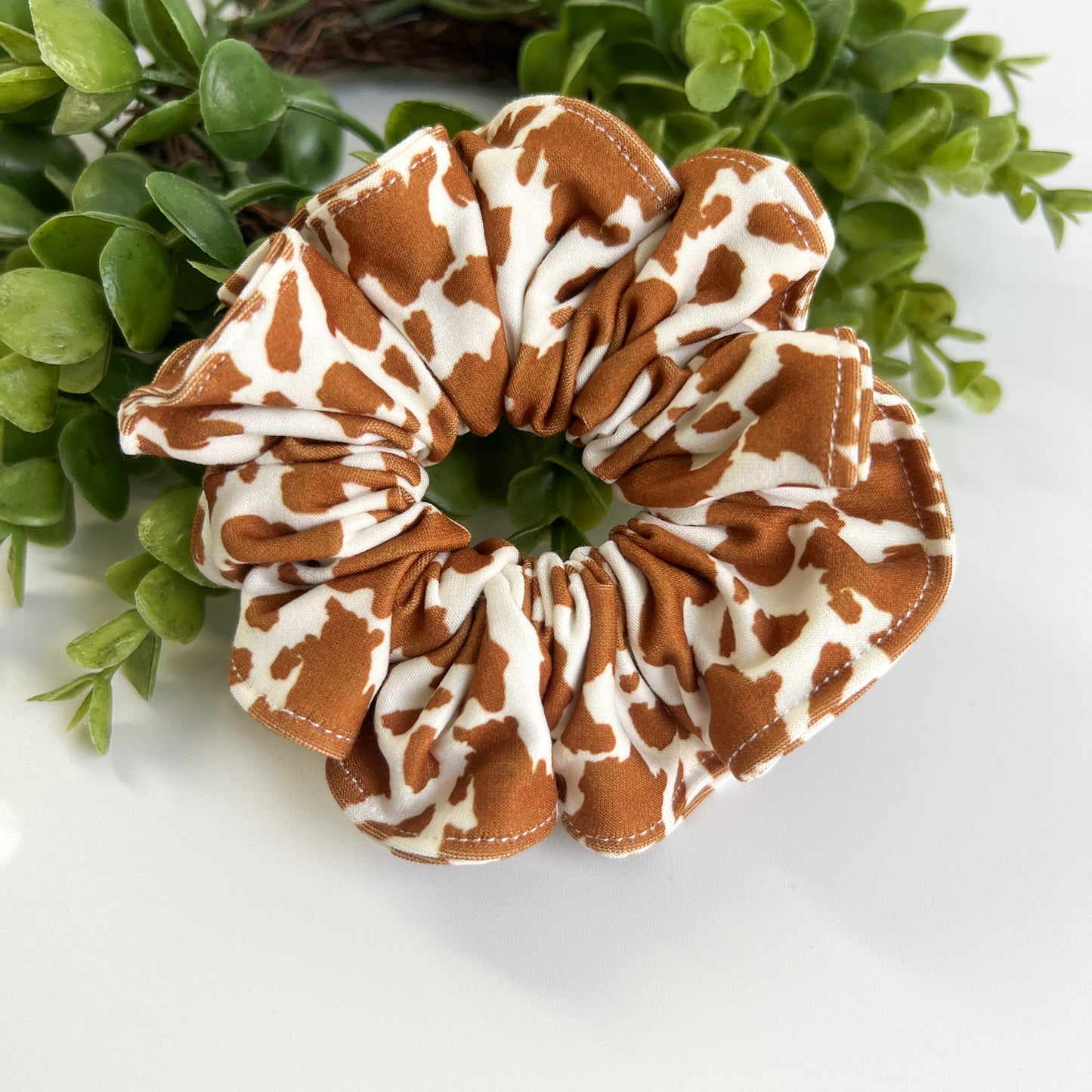 Brown Cow Print Scrunchies