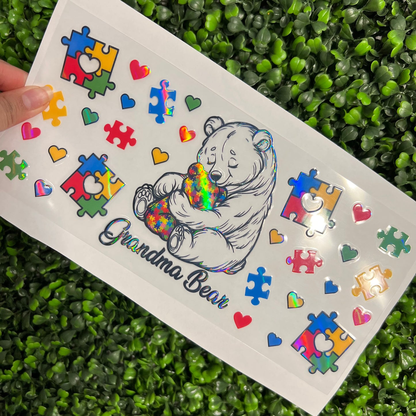 #259 Grandma Bear Autism Awareness Holographic UVDTF WRAPS