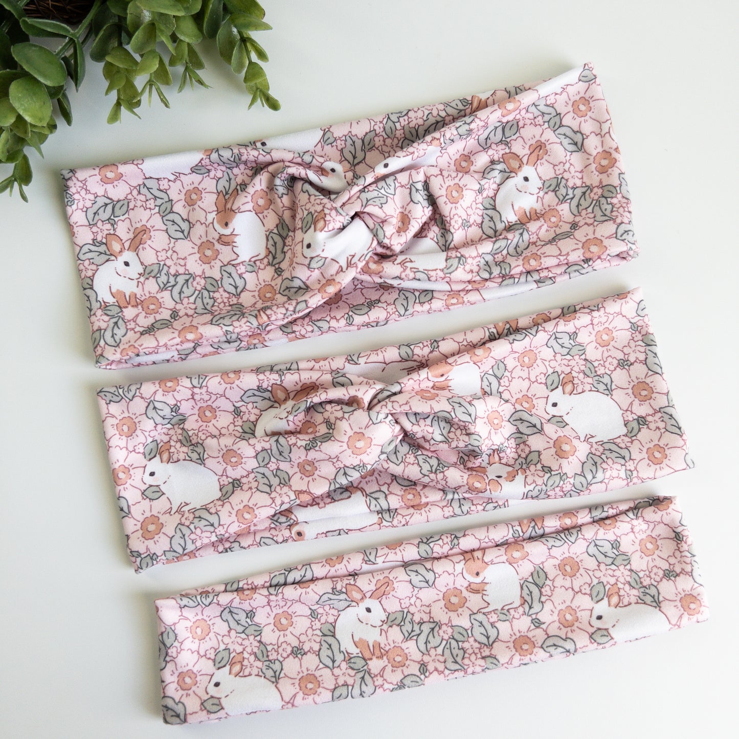Bunnies on Pink Turban Headbands