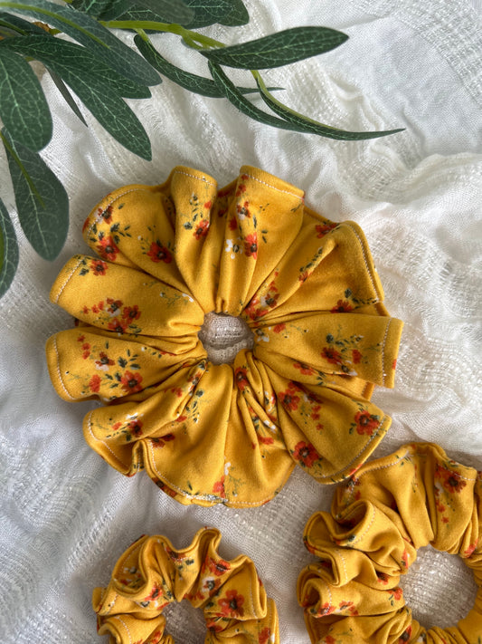 Yellow Floral Scrunchies