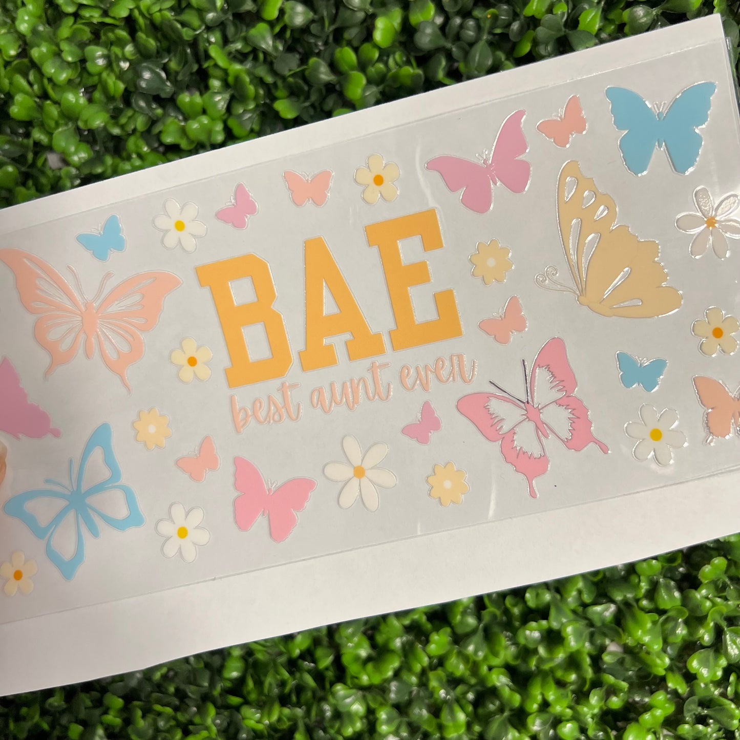 #308 BAE Best Auntie Ever Pastel Bows and Butterflies Single Sided UVDTF WRAPS