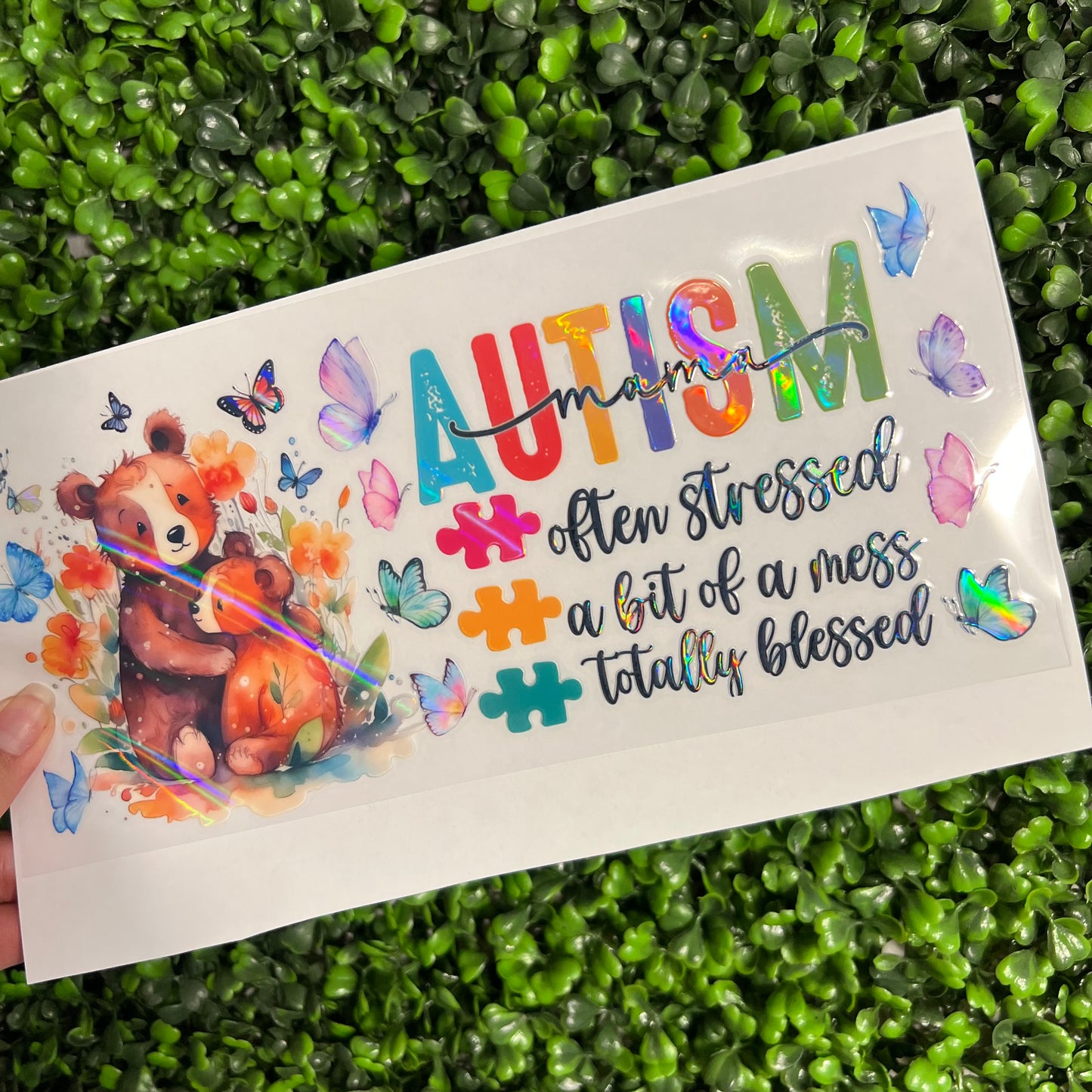 #258 Autism Mama Holographic UVDTF WRAPS