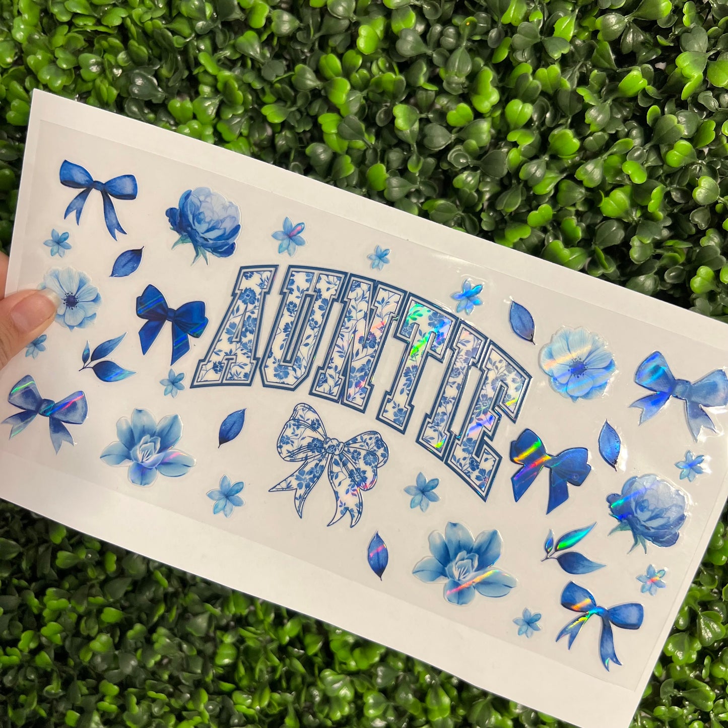 249 Auntie Blue Floral Holographic UVDTF WRAPS