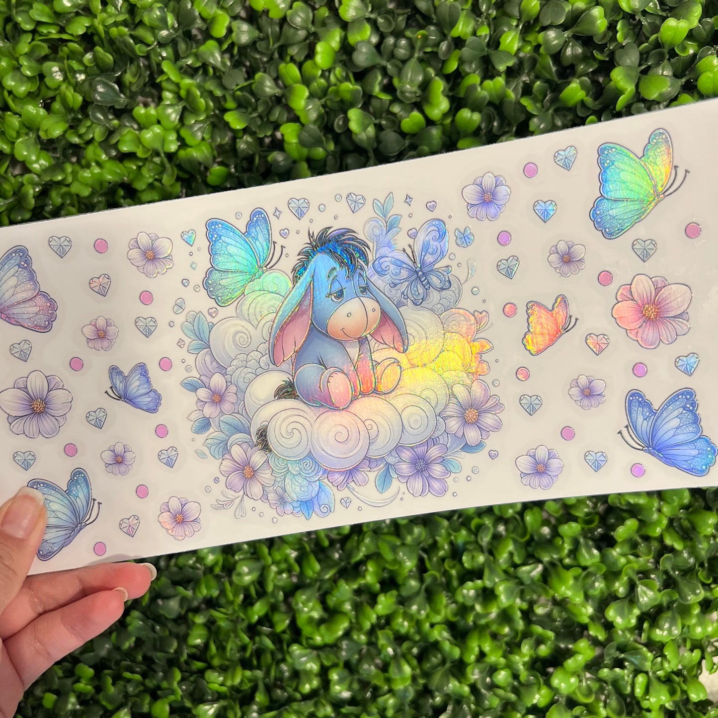 #48 Donkey on Cloud with Blue Butterflies Holographic UVDTF WRAPS