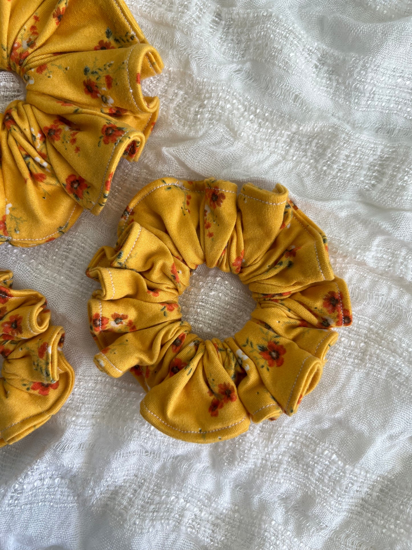 Yellow Floral Scrunchies