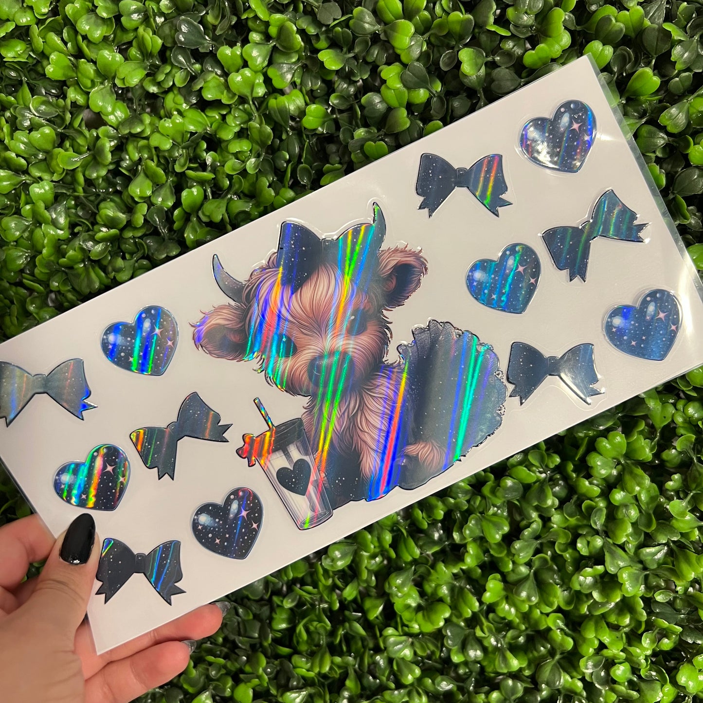 M13 Cow Hearts and Bows Black Holographic UVDTF WRAPS