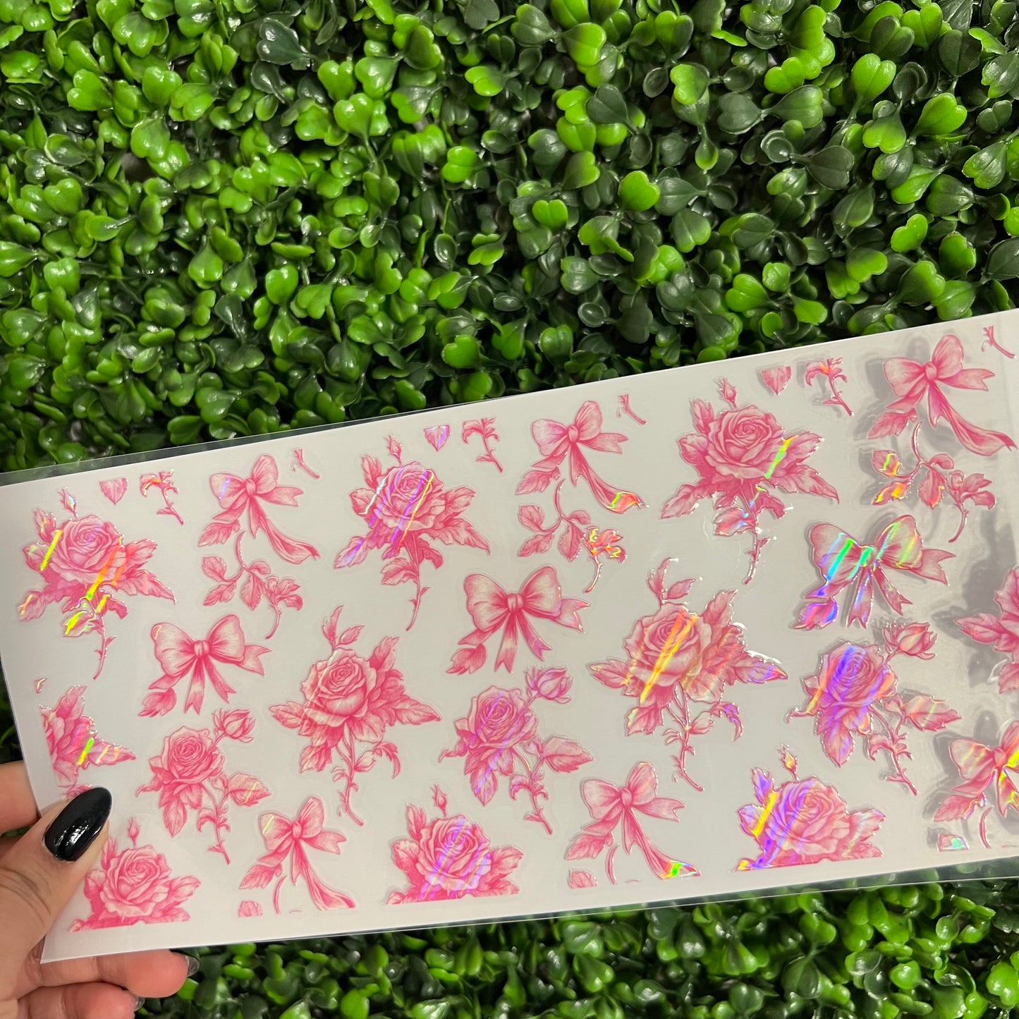 K14 Toile Pink Bows and Floral Holographic UVDTF WRAPS