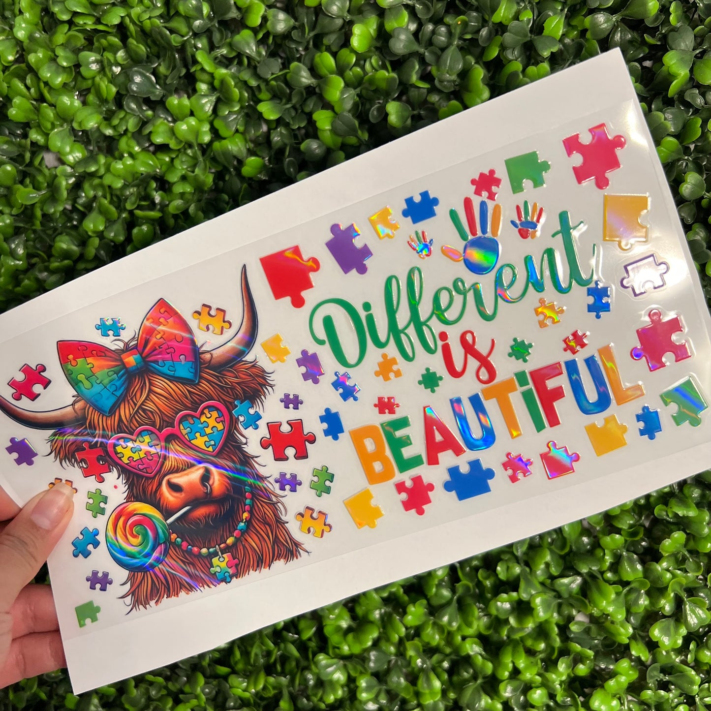 #261 Different is Beautiful Puzzle Autism Awareness Holographic UVDTF WRAPS