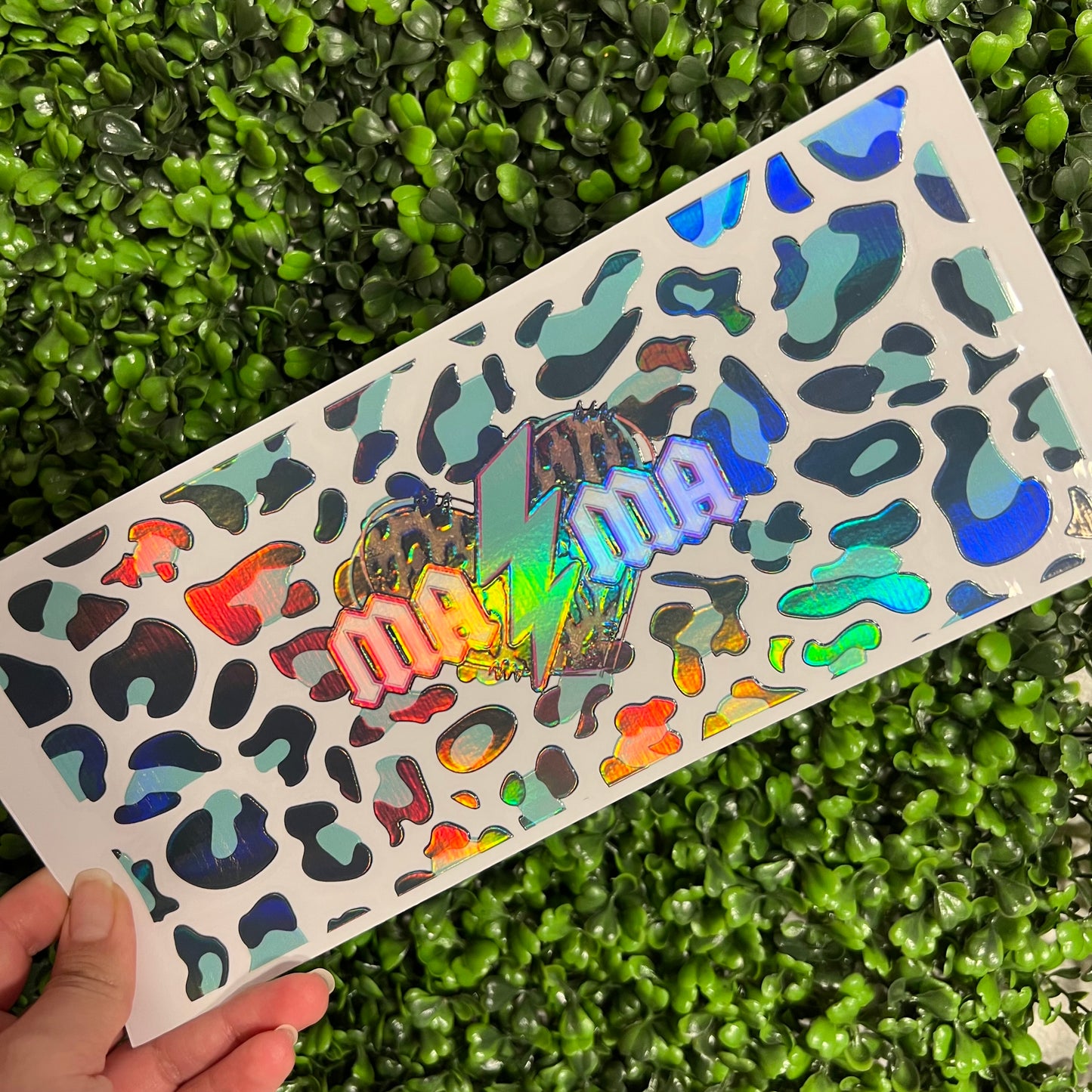 #205 Mama Teal Cheetah Holographic UVDTF WRAPS