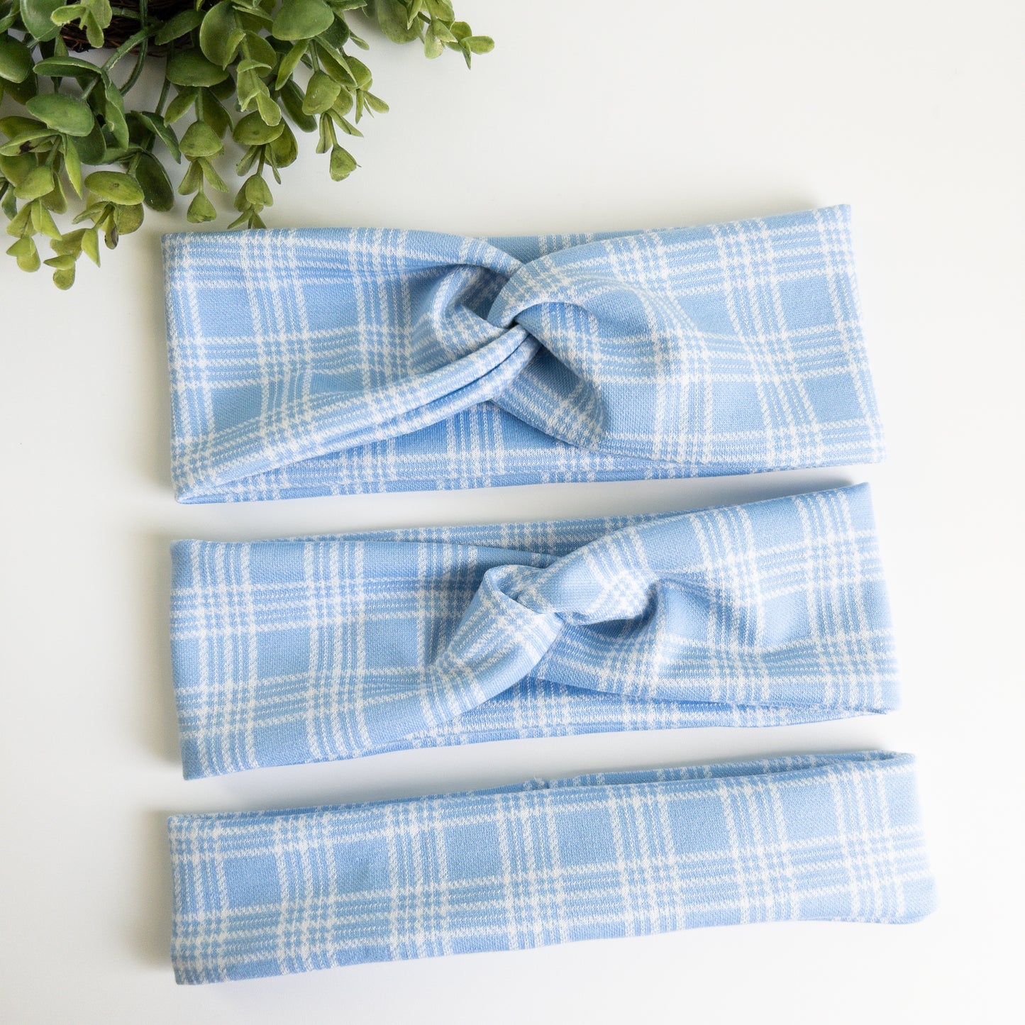 Blue Gingham Turban Headbands
