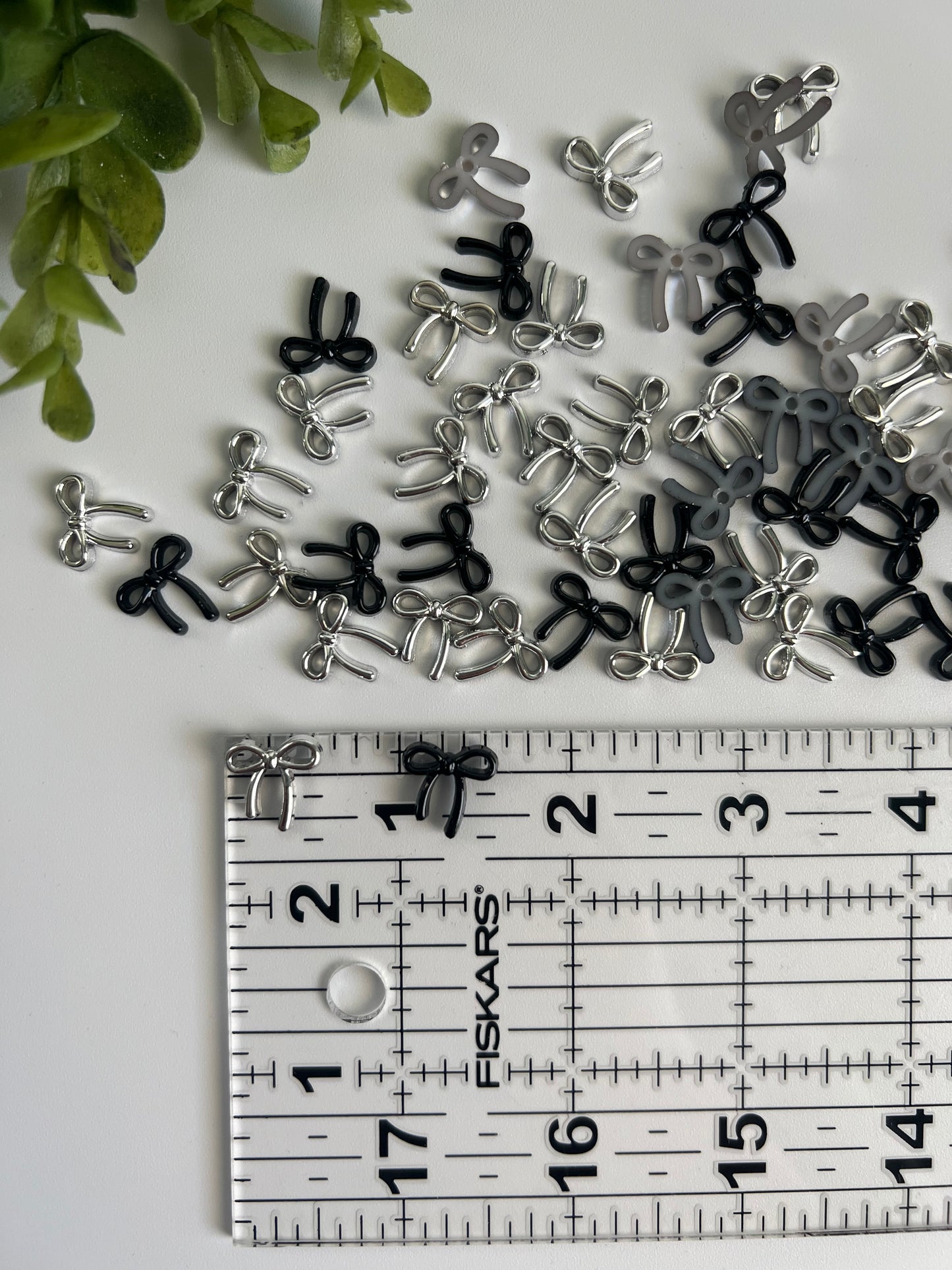 Silver and Black Bow Flat Back Charms Mixed Colors 15 pcs