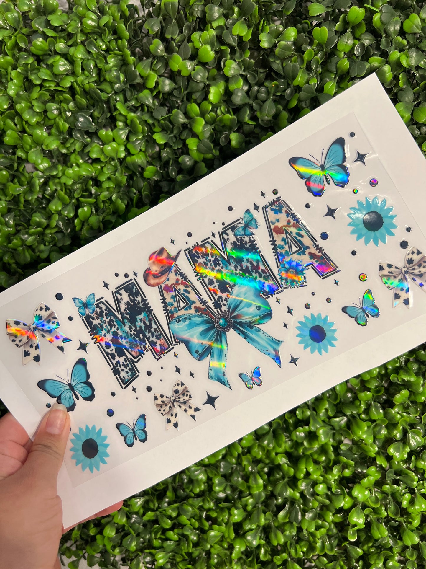 #241 Turquoise Mama Cow Western Holographic UVDTF WRAPS